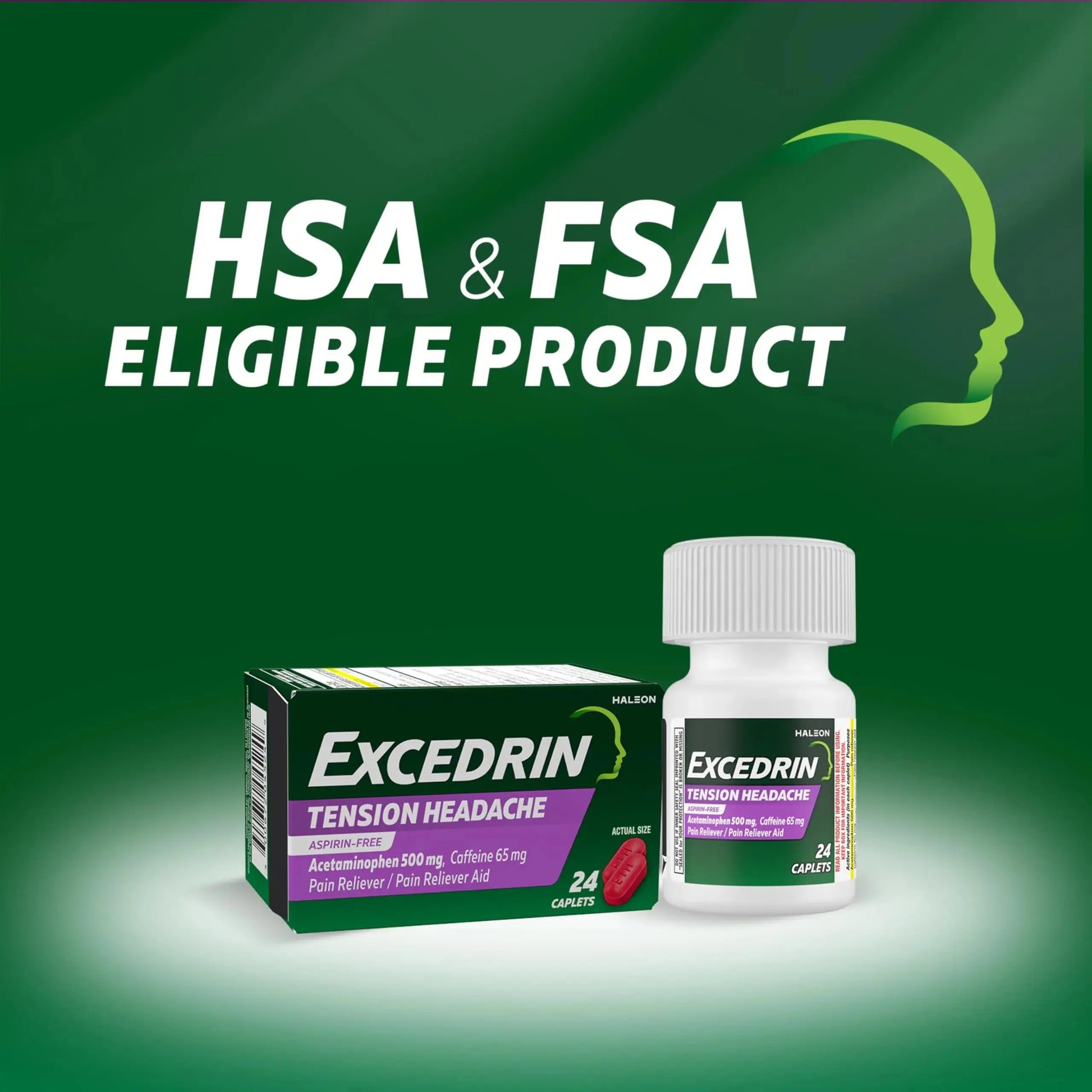 Excedrin Tension Headache Relief Caplets, Acetaminophen 500mg, Caffeine 65mg, Pain Reliever, Aspirin-Free, 100 Count ExcedrinAu supplements