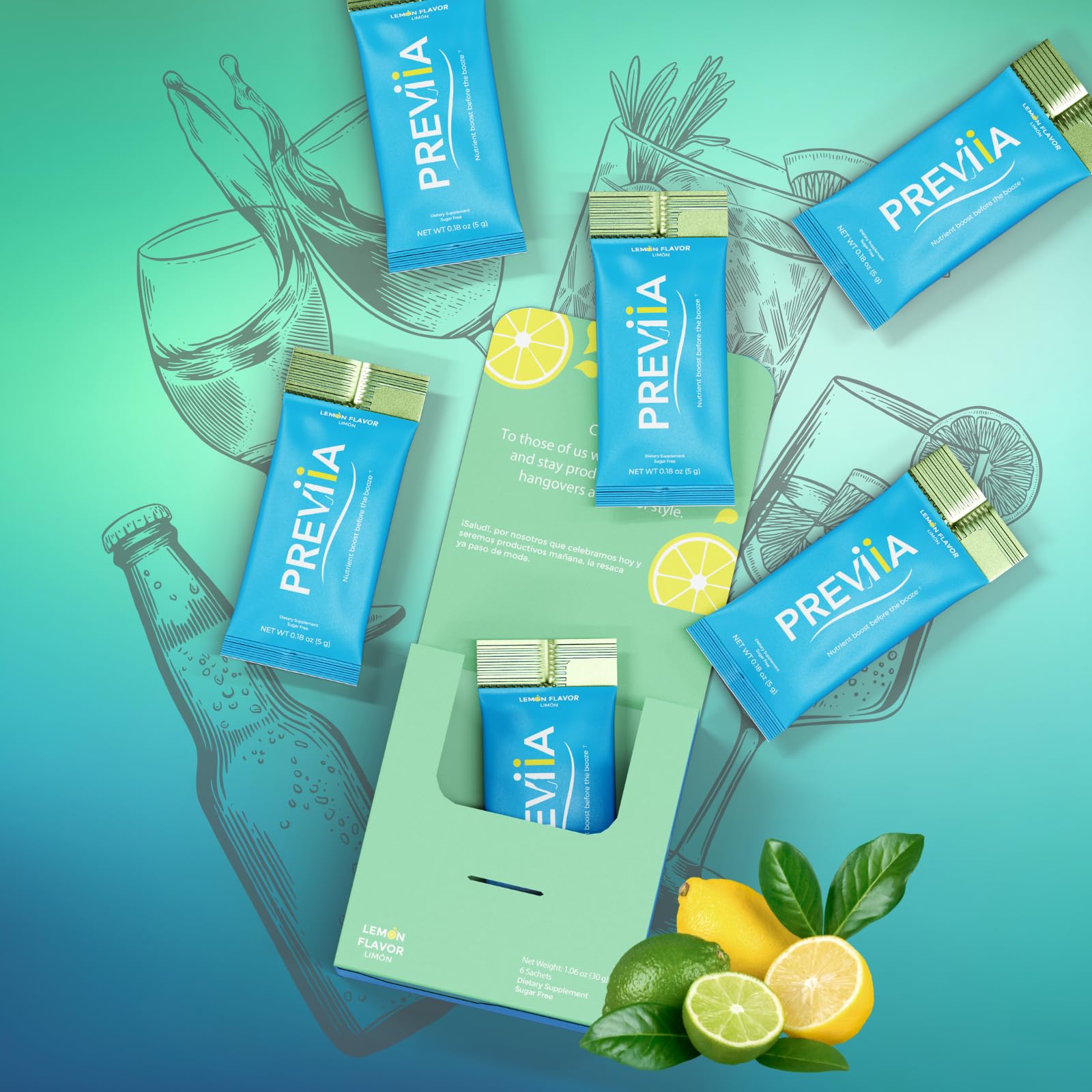 Previia – Pre-Drink Supplement | Nutrients Before Social Drinking | Cysteine, Choline, B-Complex, Magnesium, VIT C | Lemon Flavor | Soluble Drink | 6 Doses | Feel Better After Drinking PreviiaAu supplements