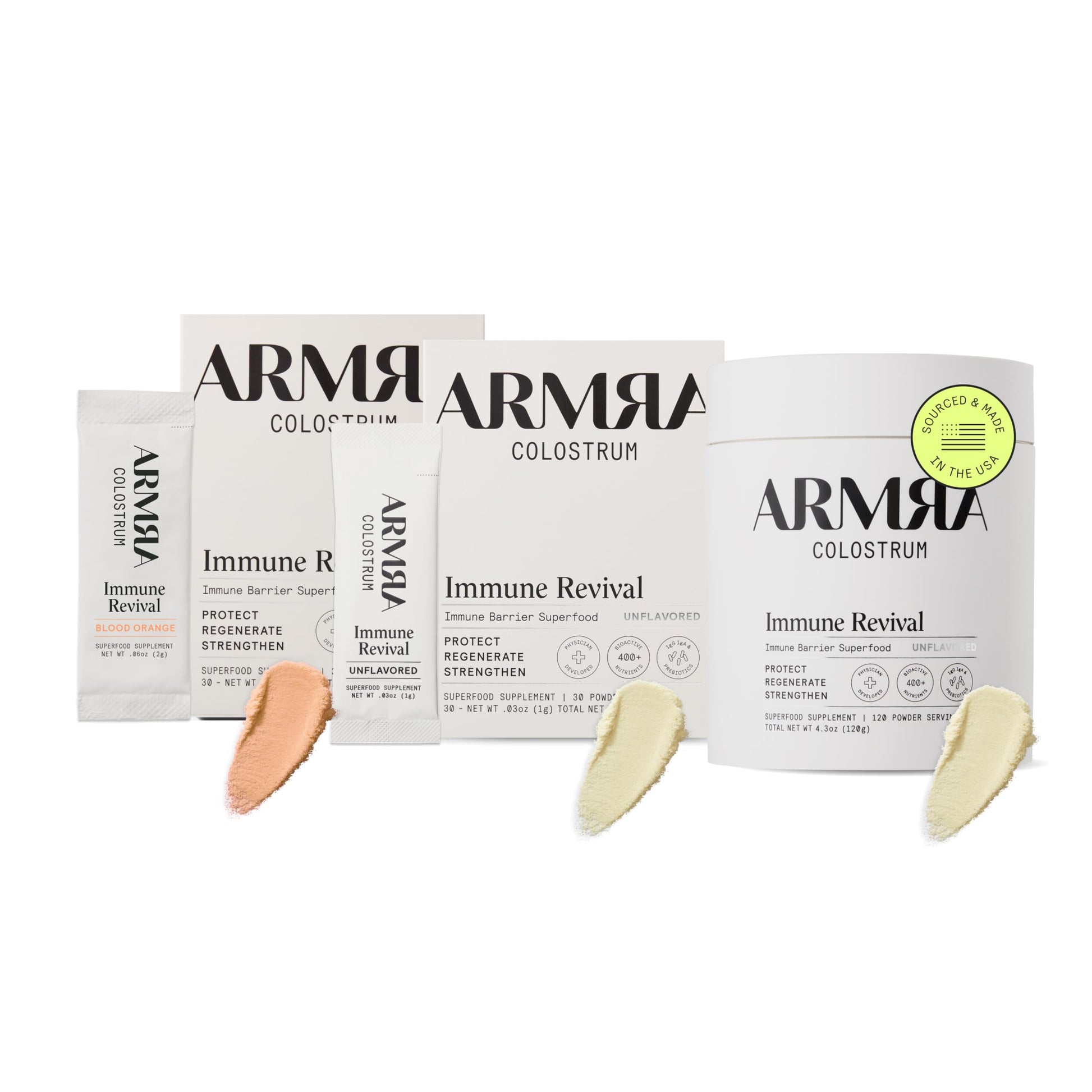 ARMRA Colostrum™ Premium Powder, Grass Fed, Gut Health Bloating Immunity Skin & Hair, Contains 400+ Bioactive Nutrients, Keto, Gluten & Fat Free (Blood Orange, Unflavored Bundle | 180 Servings) ARMRAUS supplements