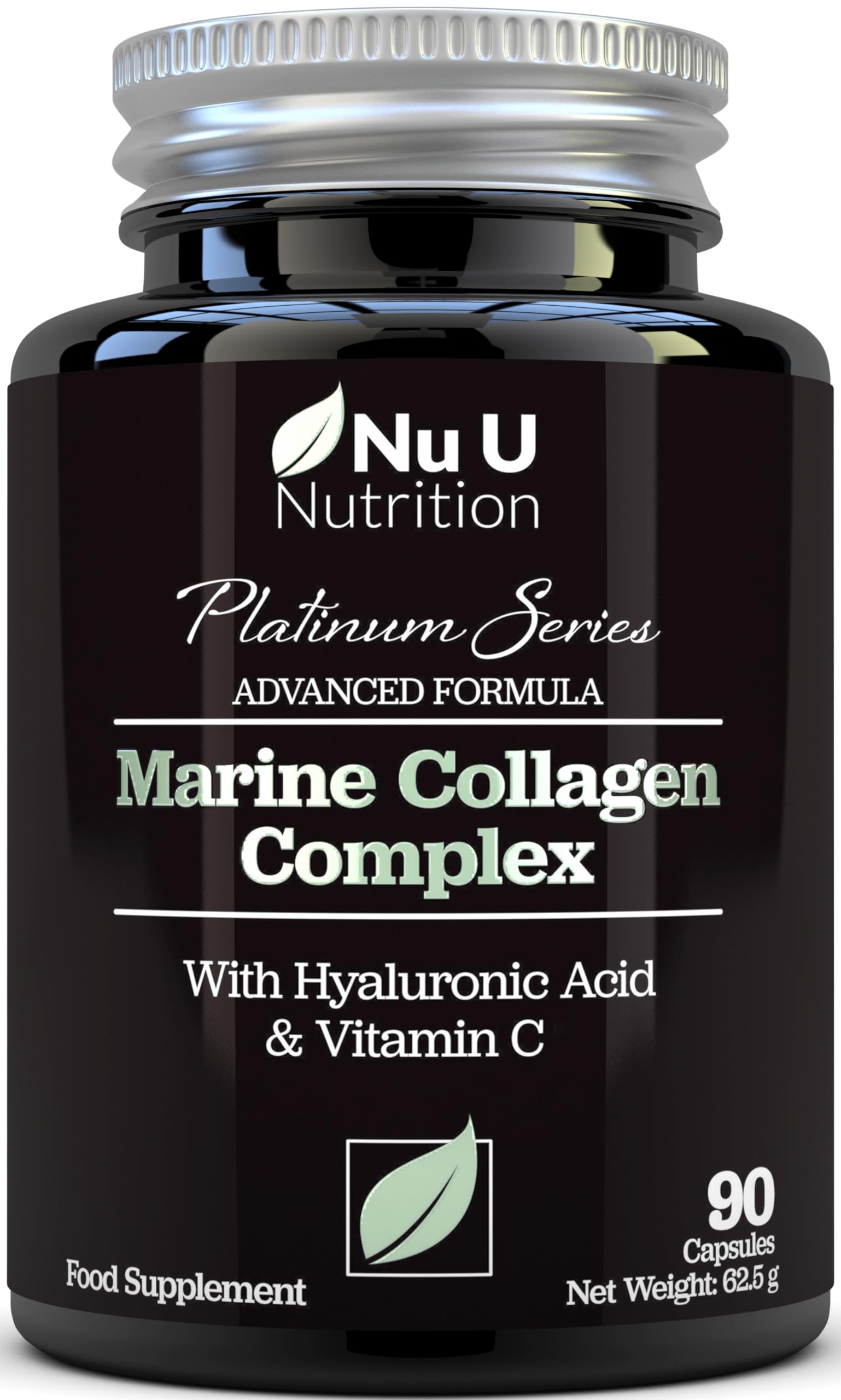 Marine Collagen with Hyaluronic Acid, Vitamin C - 90 Hydrolysed Capsules (not Tablets) - Premium High Strength Collagen Nu U NutritionAu supplements