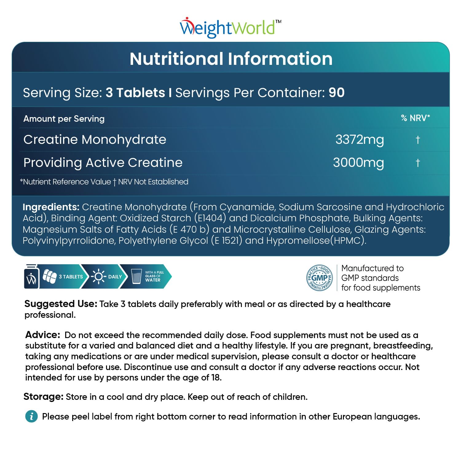 Creatine Monohydrate 3000mg - 270 Tablets - Gym Energy Supplement for Men & Women WeightWorldUS supplements