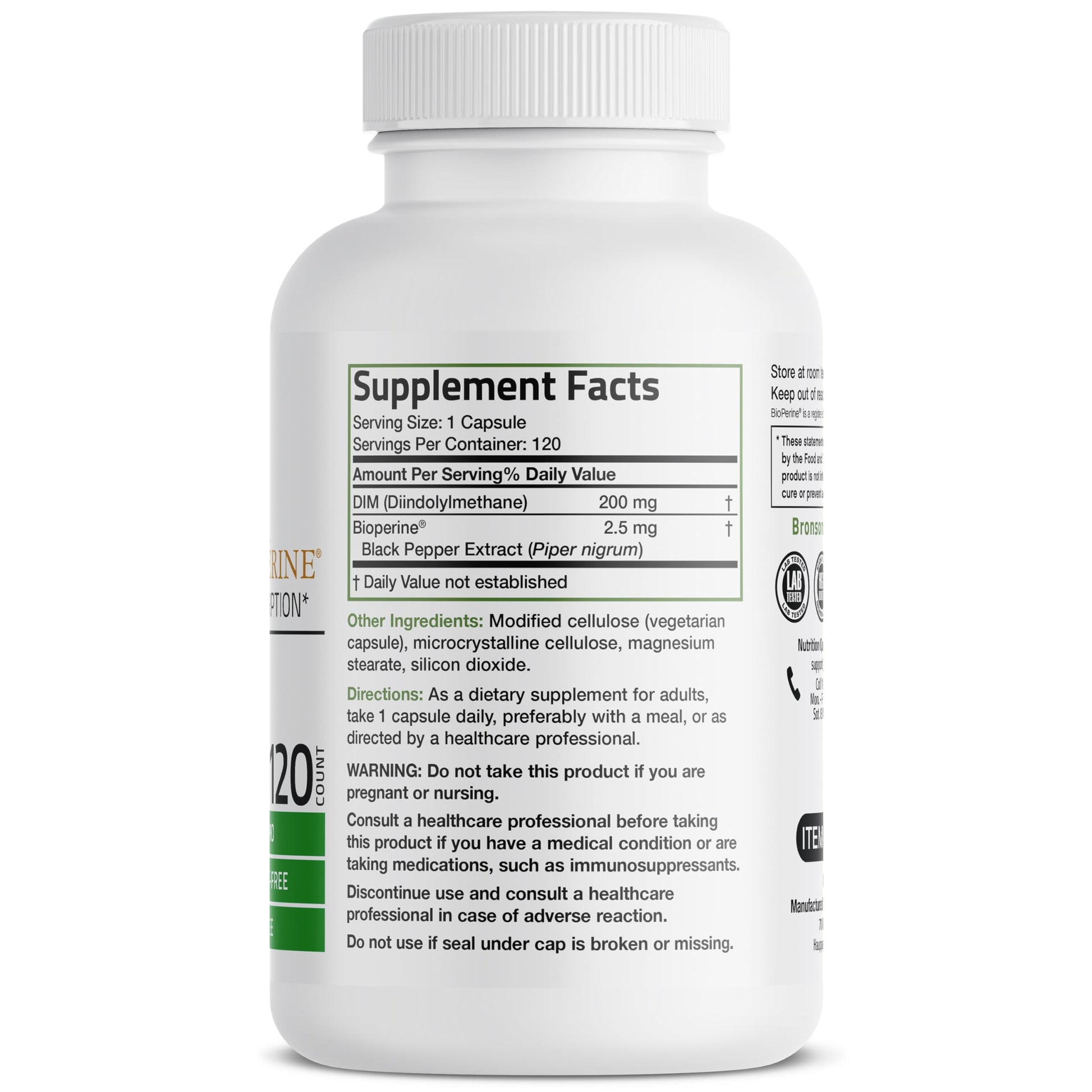 Bronson DIM Supplement 200 MG Diindolymethane with BioPerine for Enhanced Absorption, Estrogen Metabolism & Maintains Balanced Hormone Levels, 120 Vegetarian Capsules BronsonAu supplements