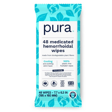 Pura Flushable Hemorrhoid Wipes XL, 48 Count, Medicated with Cooling Witch Hazel, Aloe & Coconut Oil, Fast Relief, Fragrance-Free, 100% Plastic-Free PuraAu supplements