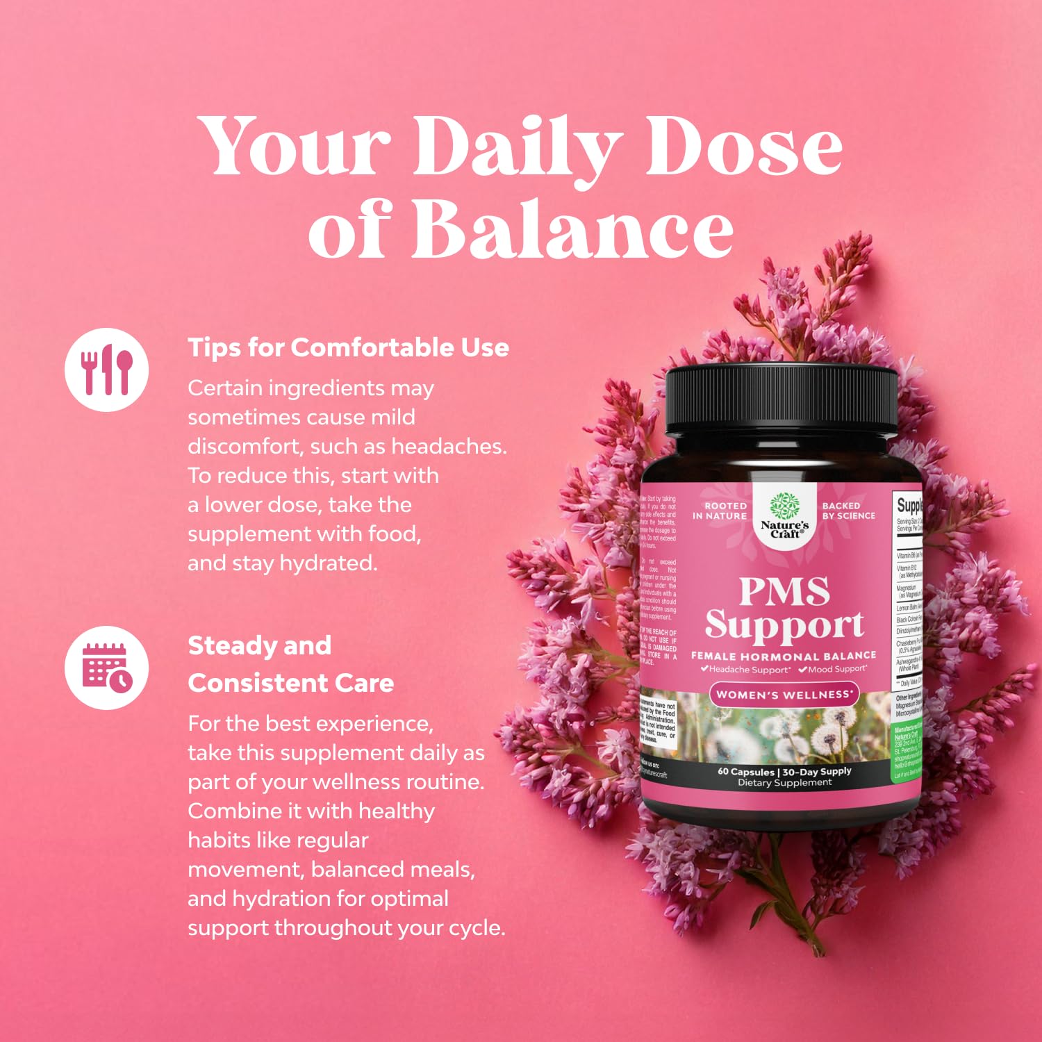PMS Support Supplement for Women – Hormone Balance for Women & Menstrual Discomfort with DIM, Chasteberry, Black Cohosh & Ashwagandha - for Period Cramps Ease, Menopause Bloating, Mood Swing – 60 Ct Natures CraftAu supplements
