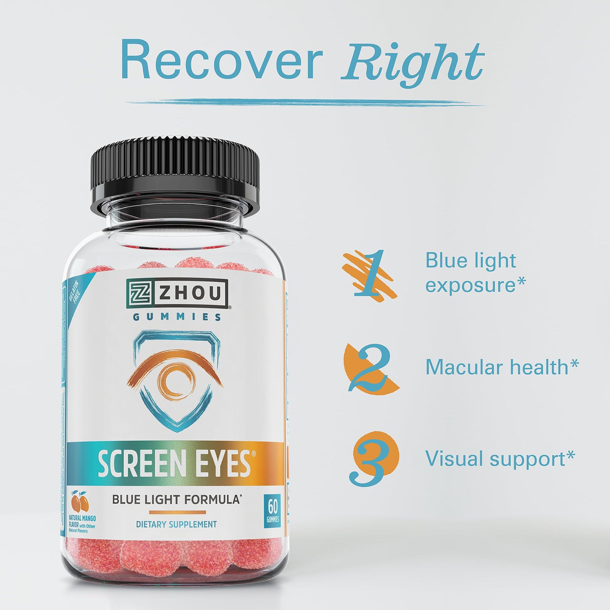 Zhou Screen Eyes Gummies - Lutein Gummies for Eye Health, Lutein and Zeaxanthin for Adults & Kids, Supports Eyesight, Blue Light Vision Health Formula - 60 Count ZHOUAu supplements