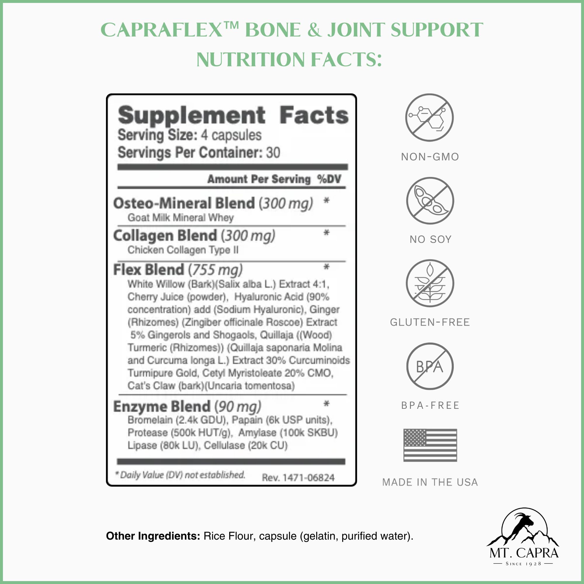 CapraFlex by Mt. Capra | Bone and Joint Support Supplement with Chicken Collagen, Hyaluronic Acid, Turmeric, and Herbs for Joint Vitality | 30 Servings - 120 Capsules Mt CapraAu supplements