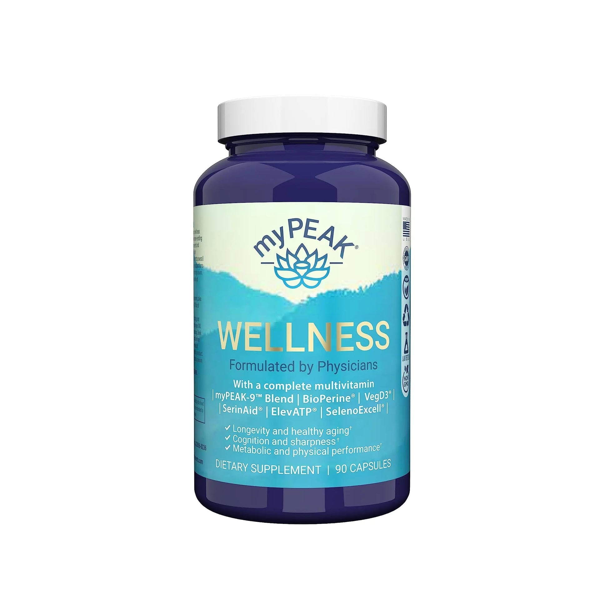 myPEAK Wellness Award-Winning Vegan Multivitamin with ElevATP Ancient Peat Extract, Natural Astaxanthin, Iron, Resveratrol and Alpha GPC myPEAKAu supplements