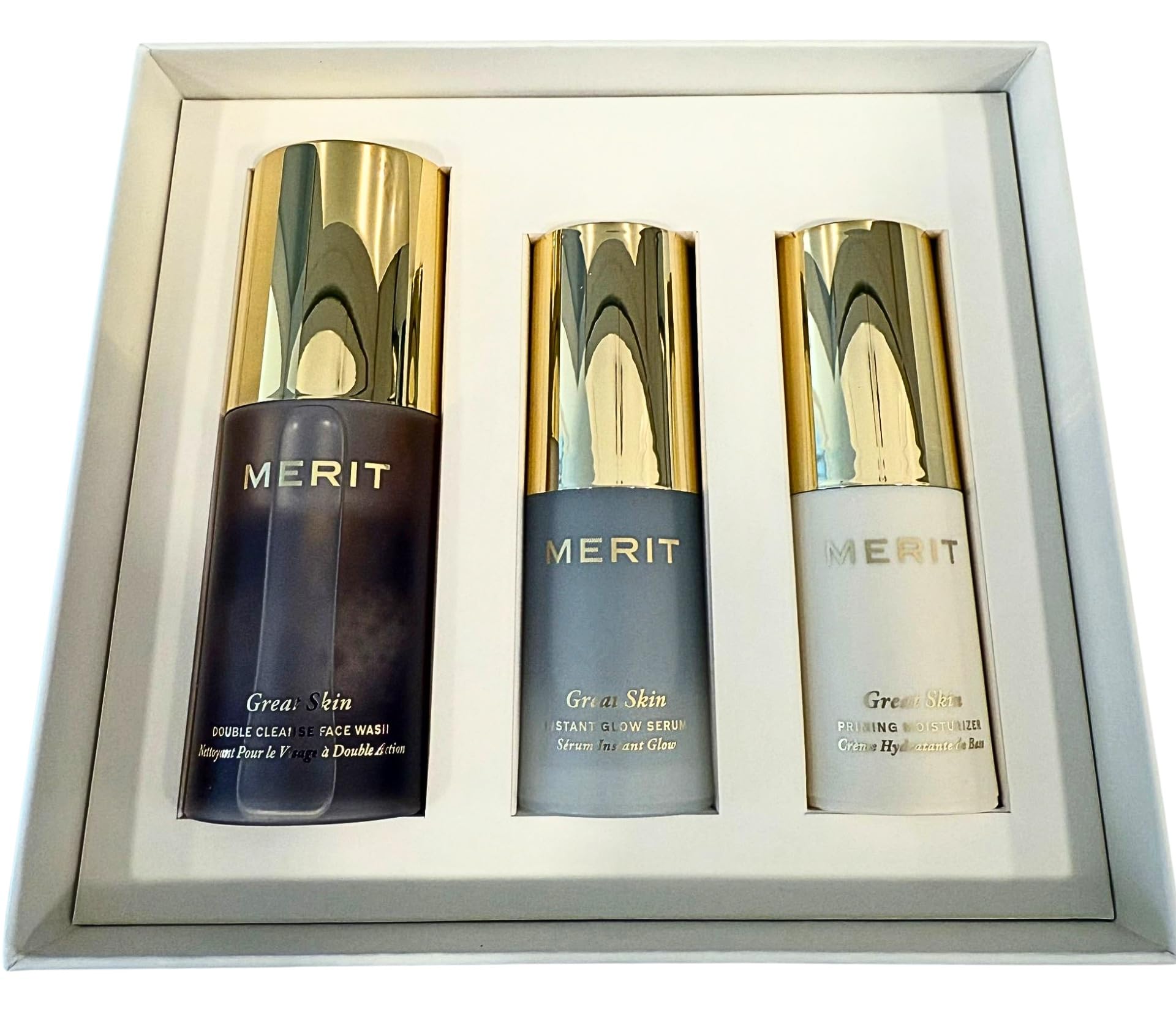 MERIT The Mini Great Skin Trio – Limited Edition Skincare Set with Double Cleanse Face Wash (15 ml), Instant Glow Serum (15 ml), and Priming Moisturizer (50 ml) MeritAu supplements