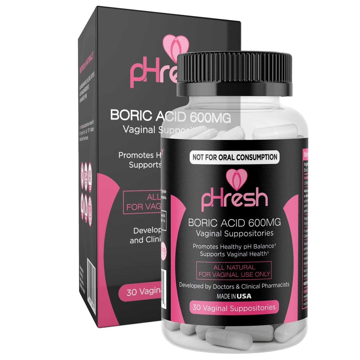 ACE NUTRITION pHresh Boric Acid Suppositories for Women, Suppositories for Odor Use, Natural Feminine Care Supports Vaginal Health & Promotes Healthy pH Balance - Made in USA ACE NUTRITIONUS supplements