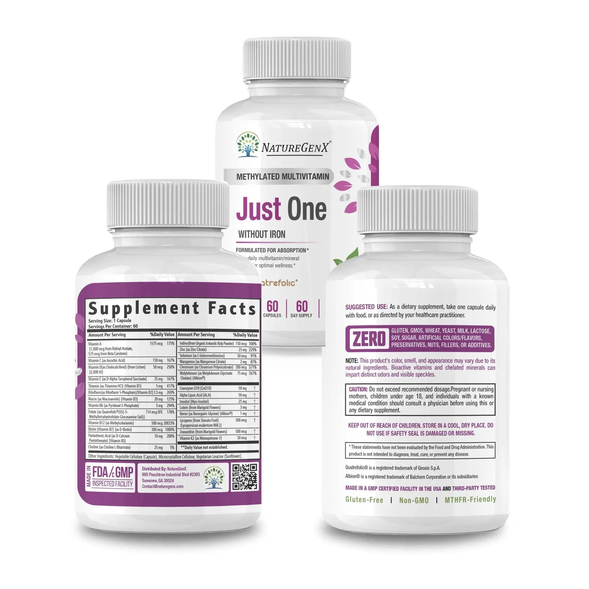 NatureGenX Just One Daily Methylated Multivitamin - 60 Caps Pure Methyl B12, Methylfolate MTHFR Support Supplement Iron Free Methylated Vitamins NatureGenXAu supplements