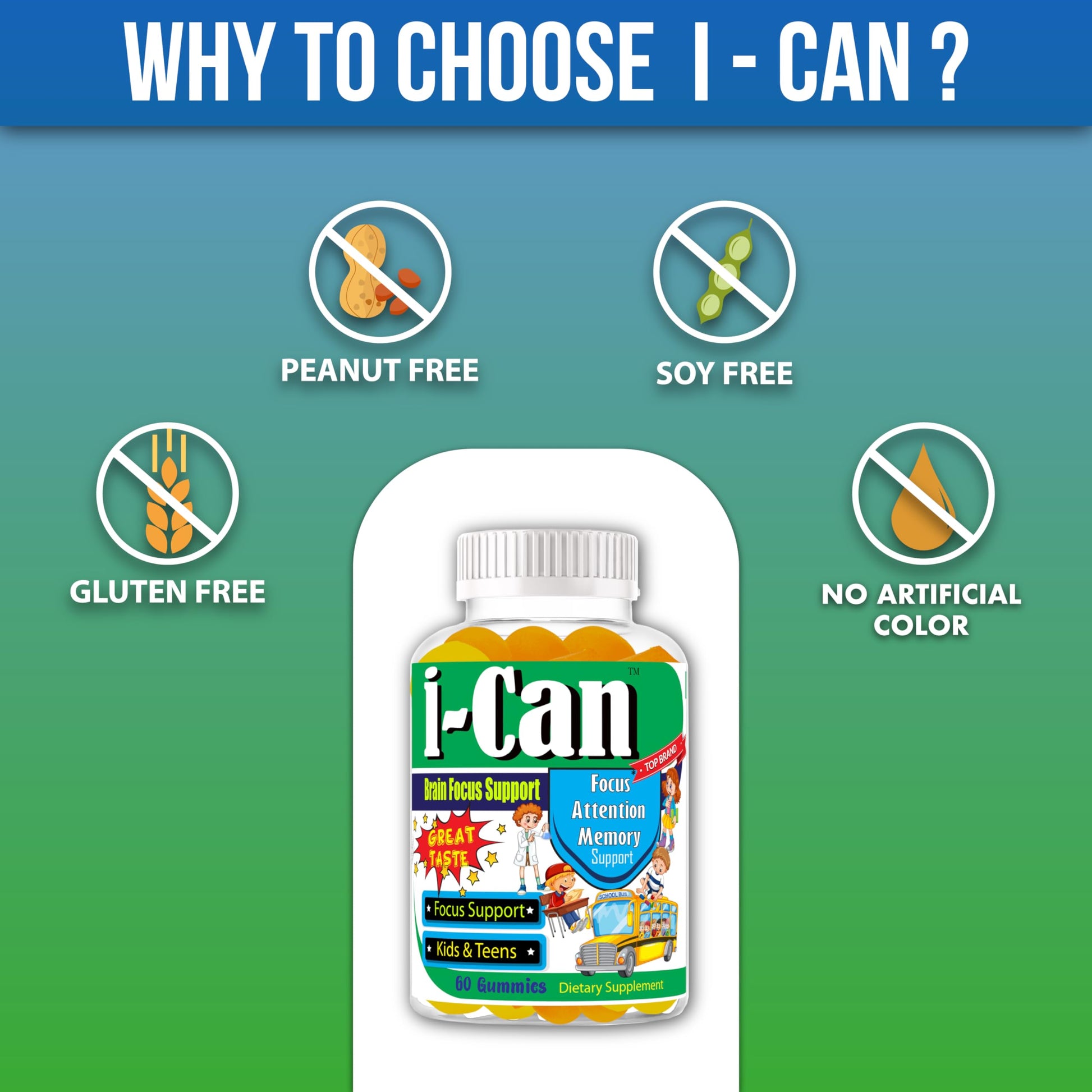 I-Can Focus Gummies for Kids & Teens, Omega 3 Gummies with DHA & EPA, Brain Health, Memory, Attention Support, Teen Brain Focus Vitamins, Non-Fishy Taste, Low Sugar, 60 Count Celebrity LifeStyle ProductAu supplements