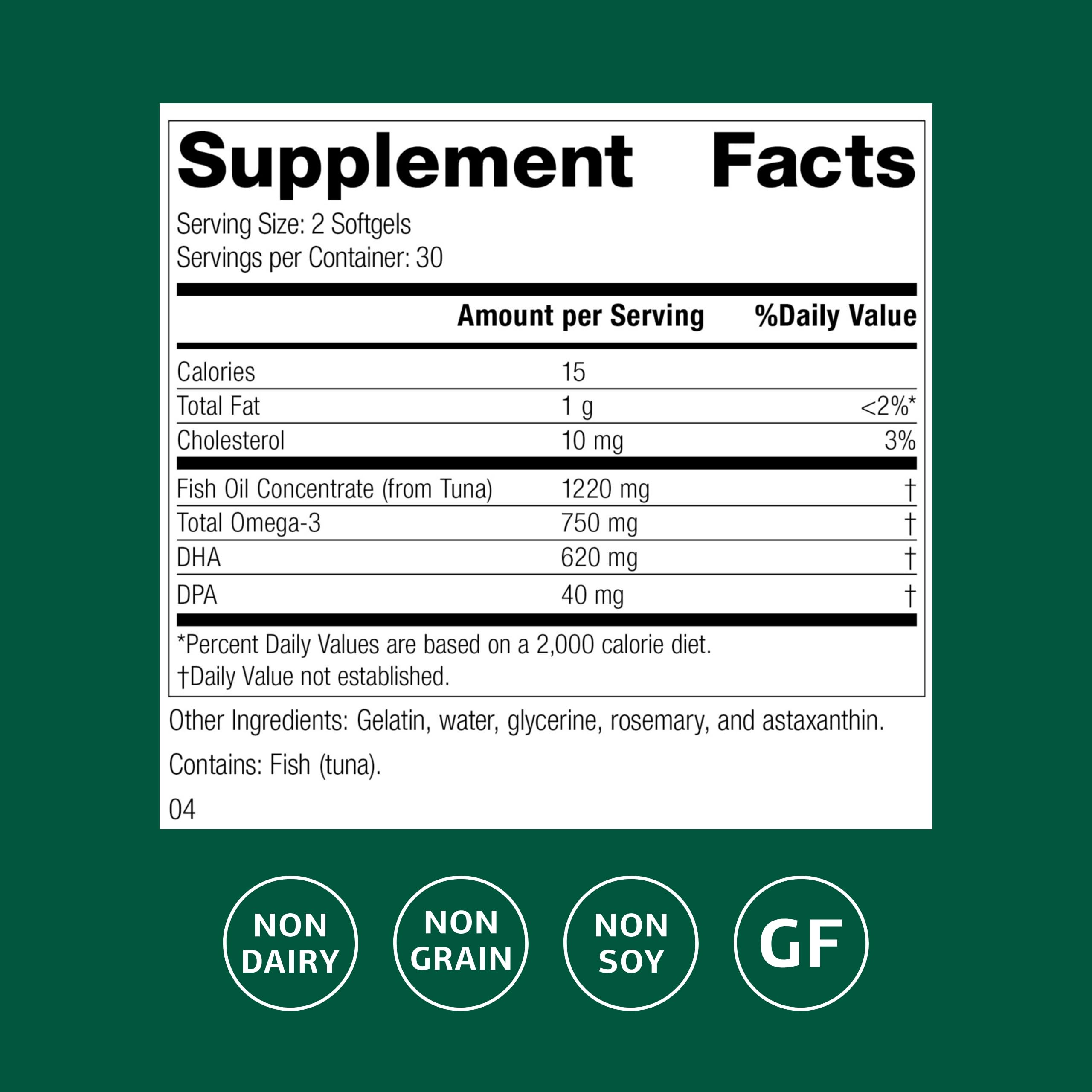 Standard Process Olprima DHA - Omega-3 Supplement for Heart & Brain Health - Gluten-Free, Non-Dairy & Non-Soy - 60 Softgels (30 Servings) Standard Process Inc.Au supplements
