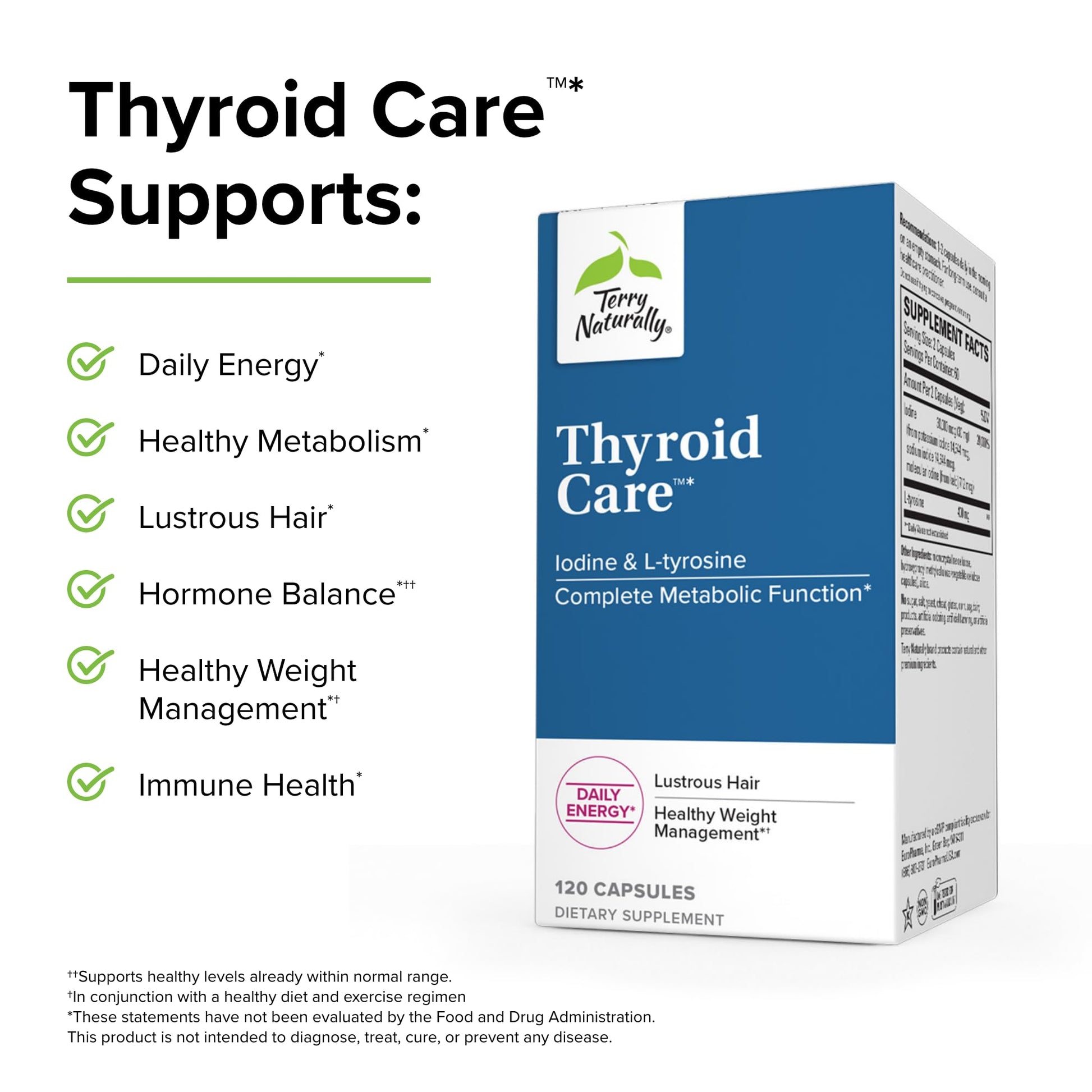 Terry Naturally Thyroid Care - 120 Capsules - Complete Metabolic Function - with Iodine Terry NaturallyAu supplements