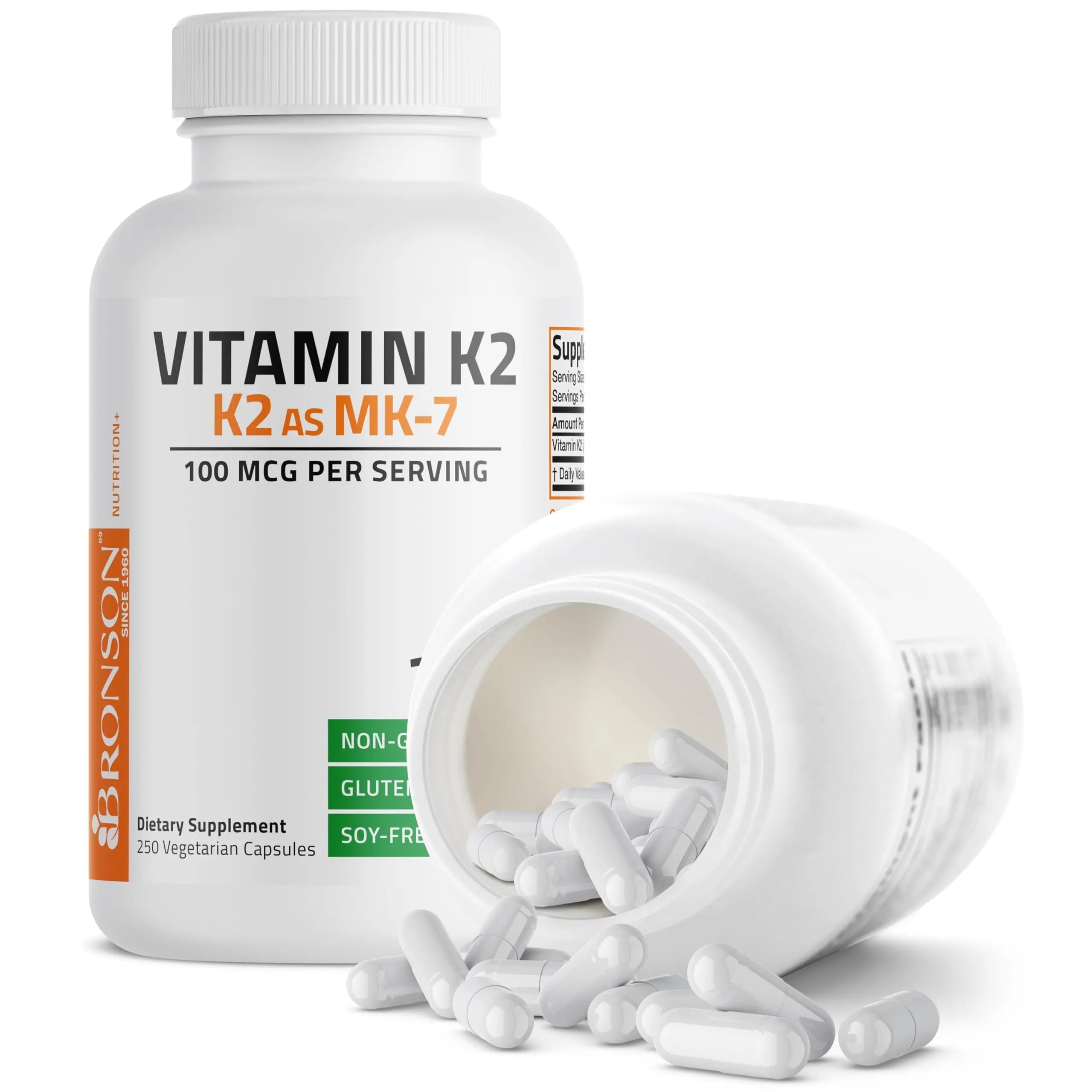 Bronson Vitamin K2 as MK-7 Menaquinone 100 mcg Non-GMO, 250 Capsules BronsonAu supplements