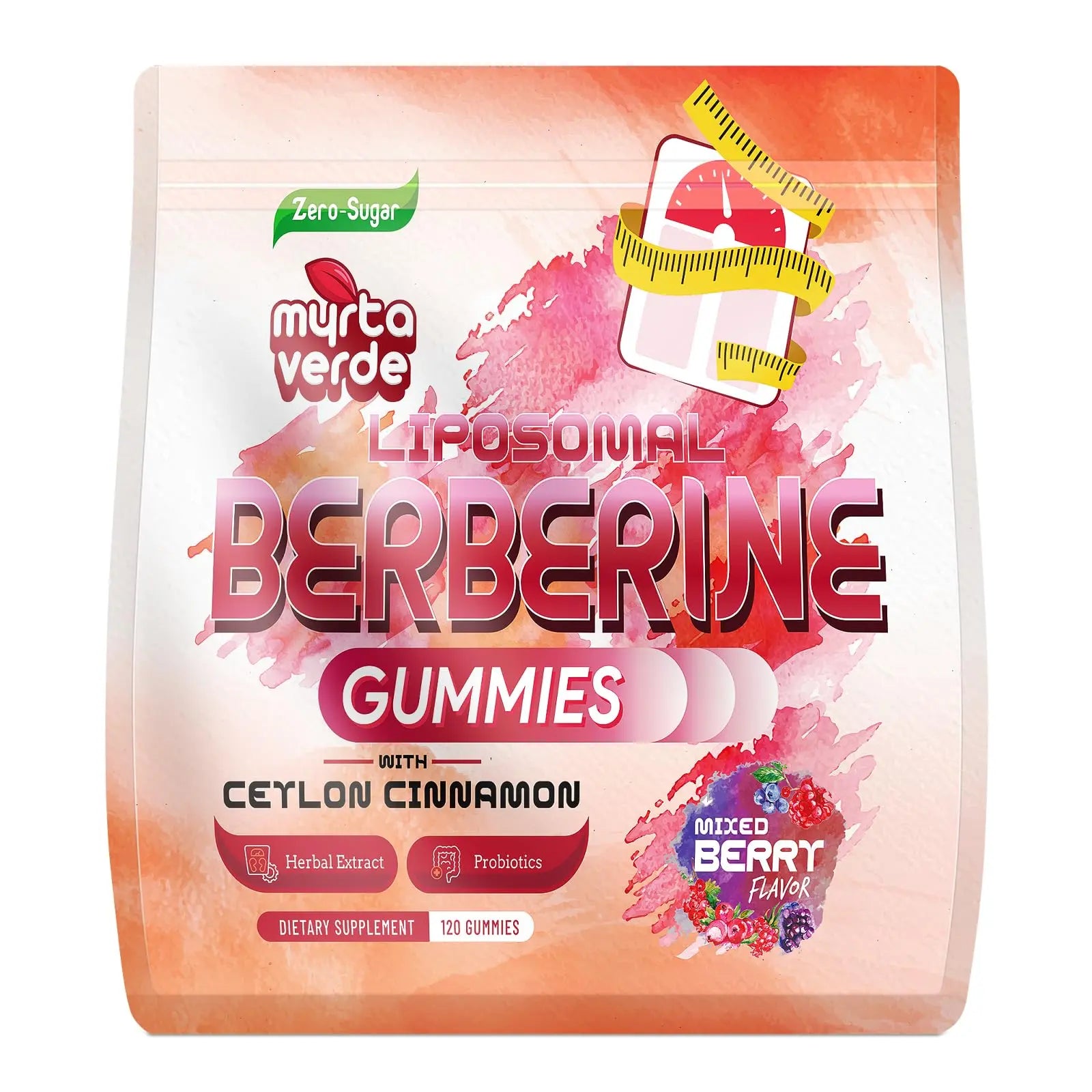 2000mg Liposomal Berberine Supplement Gummies | High Potency Berberine HCI Activates AMPK with Ceylon Cinnamon | Advanced Absorption | Zero Sugar Mixed-Berry | 120 Count Myrtaverdenz supplements