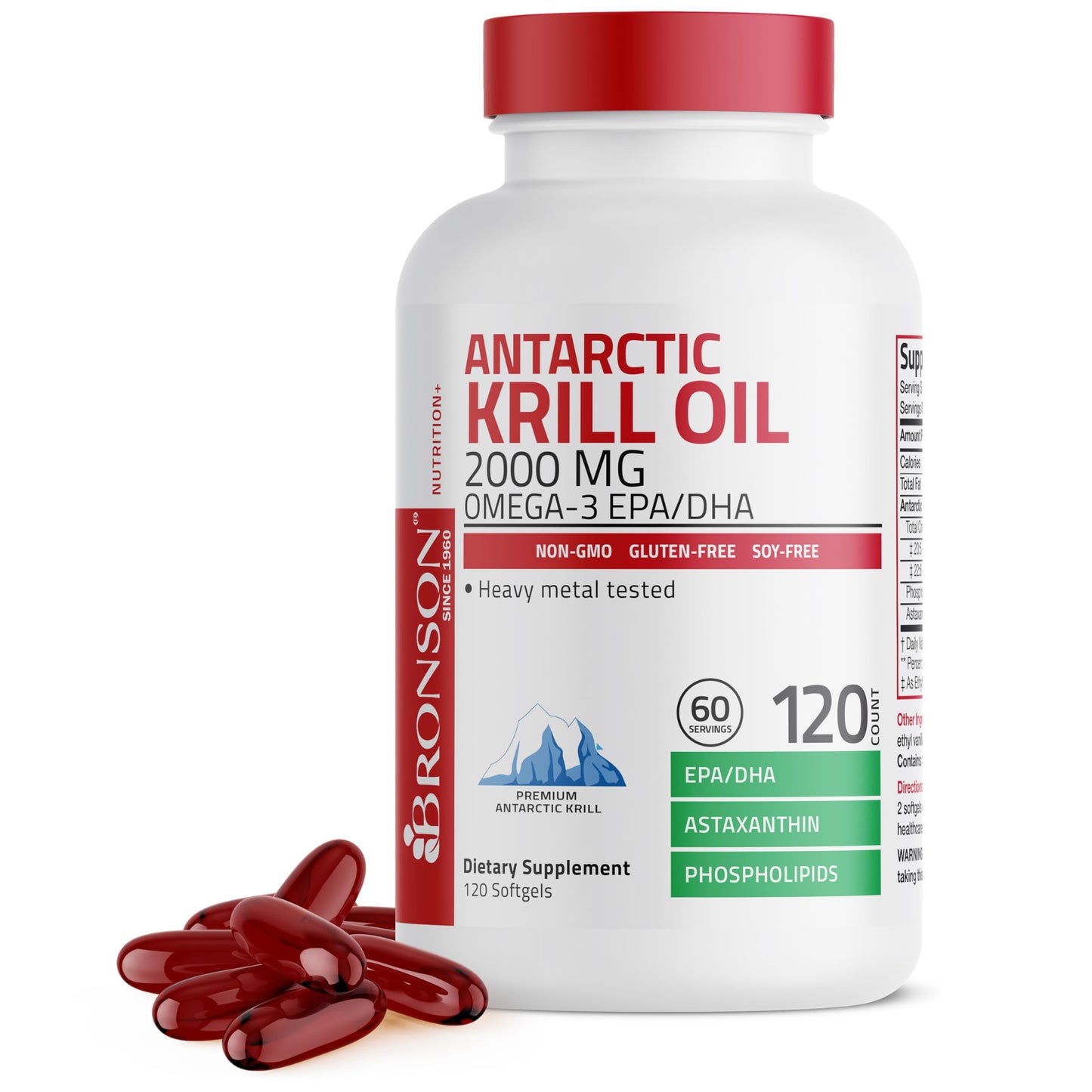 Bronson Antarctic Krill Oil 2000 mg with Omega-3s EPA, DHA, Astaxanthin and Phospholipids 120 Softgels (60 Servings) BronsonUS supplements