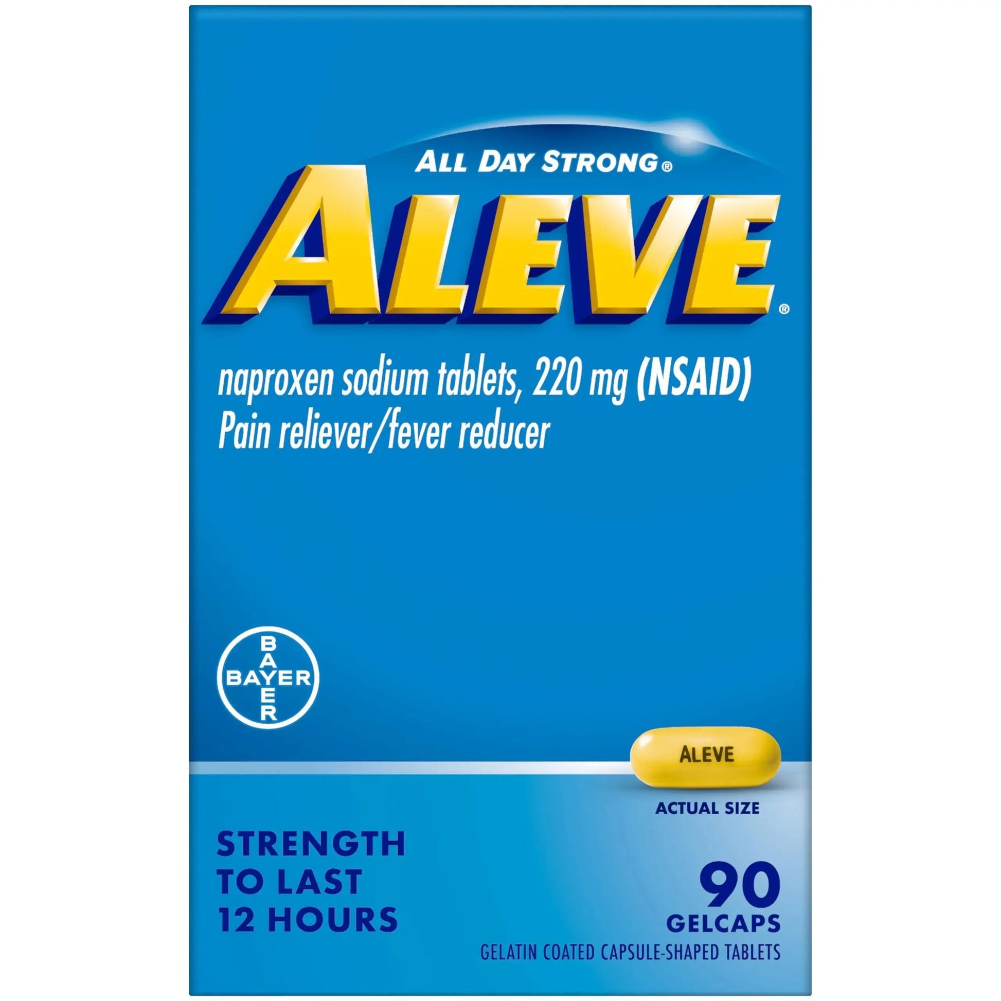 Aleve Pain Reliever & Fever Reducer Gelcaps, Naproxen Sodium, Headache and Back and Body Pain Relief Medicine, for Adults and Children Ages 12 and Up, 90 Count AleveAu supplements