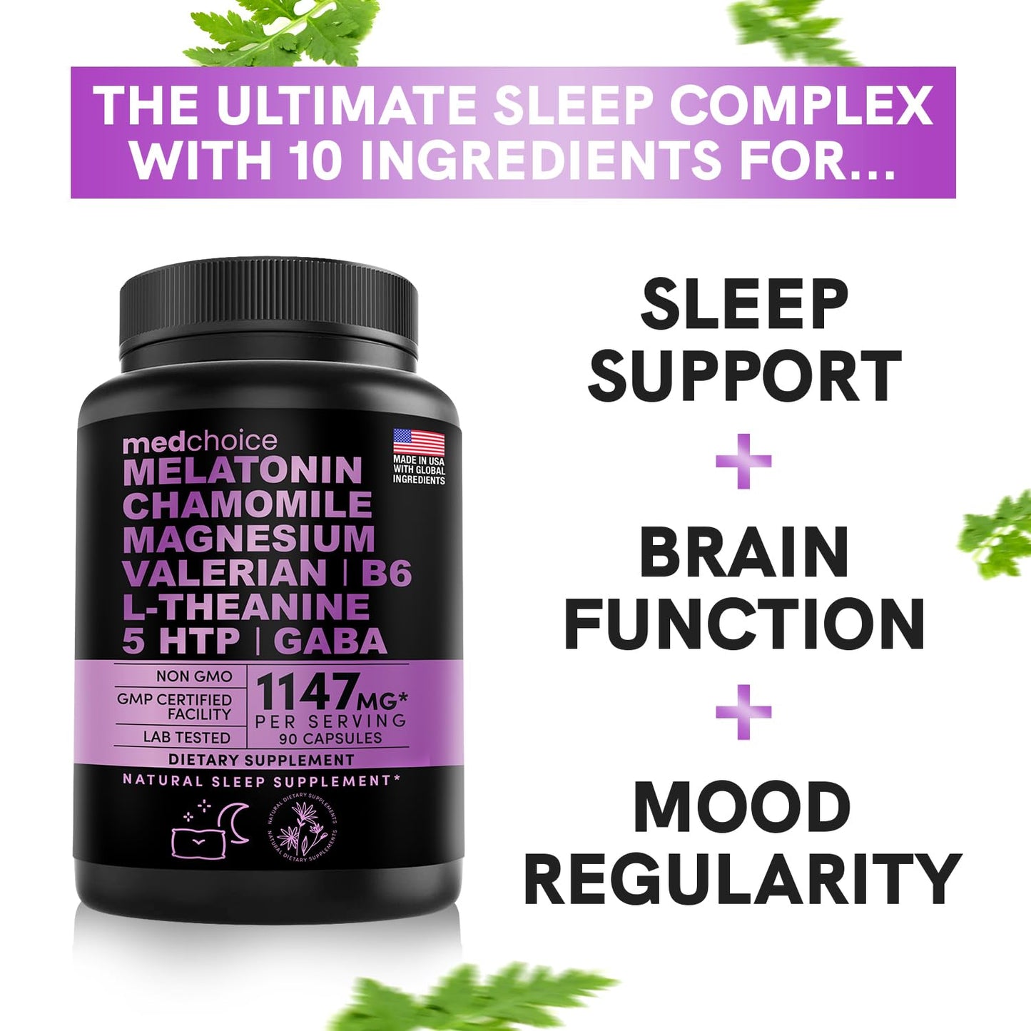 10-in-1 Melatonin Capsules - Melatonin 5mg Natural Sleep Aid for Adults MEDCHOICEUS supplements