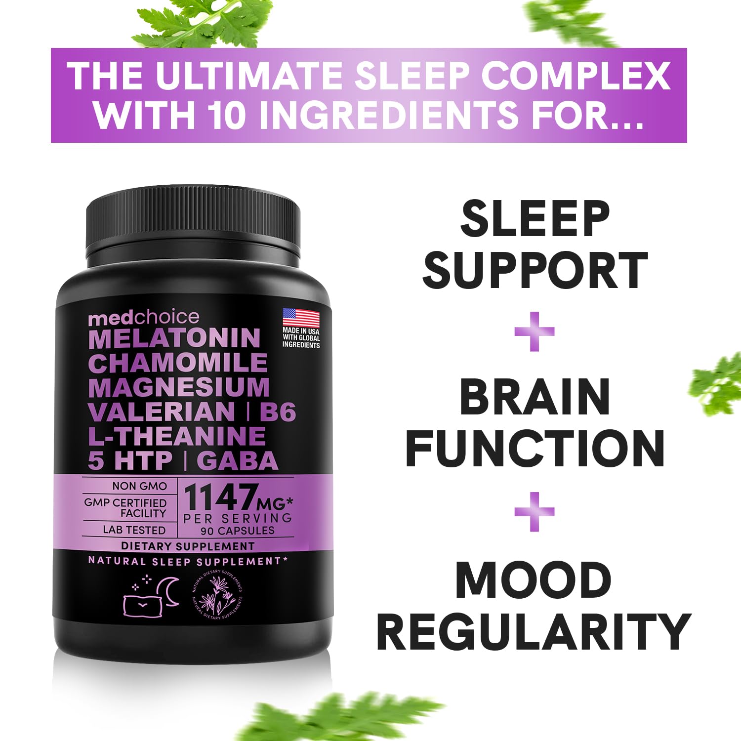 10-in-1 Melatonin Capsules - Melatonin 5mg Natural Sleep Aid for Adults MEDCHOICEUS supplements