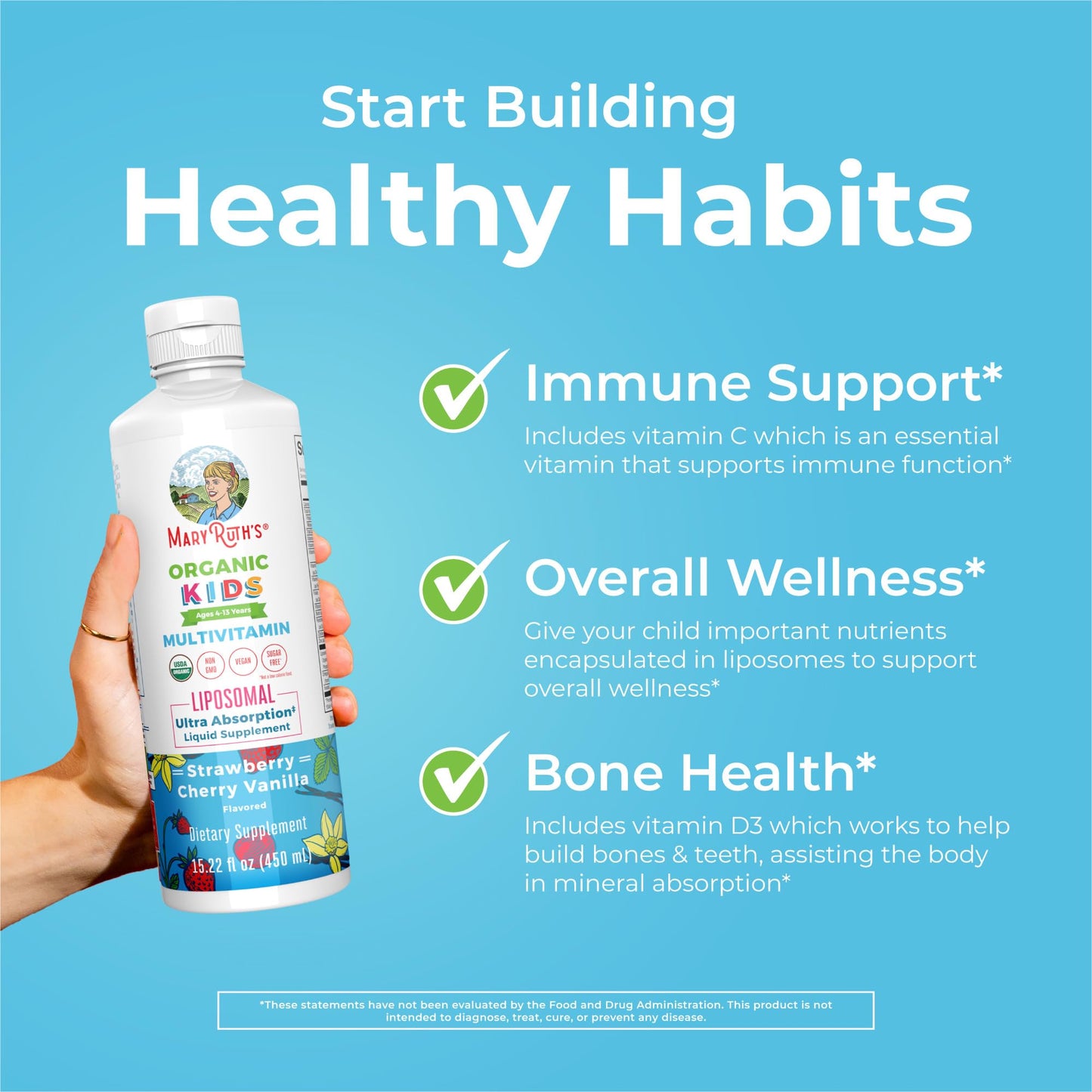 MaryRuth Organics Kids Multivitamin Liposomal | Vegan, Sugar-Free Vitamins for Kids | Ages 4+ | 2 Month Supply | 15.22 Fl Oz MARYRUTH'SUS supplements