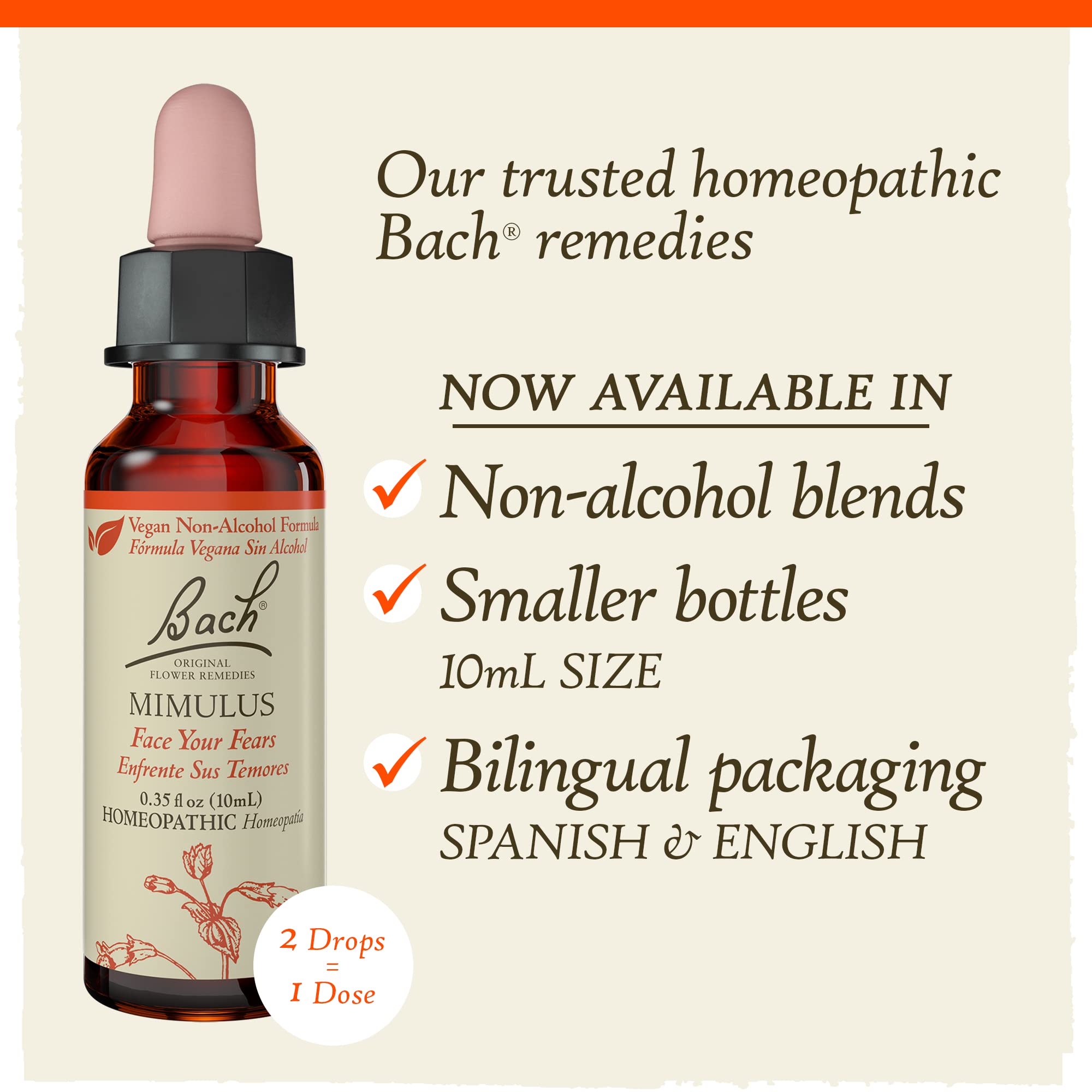 Bach Original Flower Remedies, Mimulus for Facing Fears (Non-Alcohol Formula), Natural Homeopathic BachAu supplements