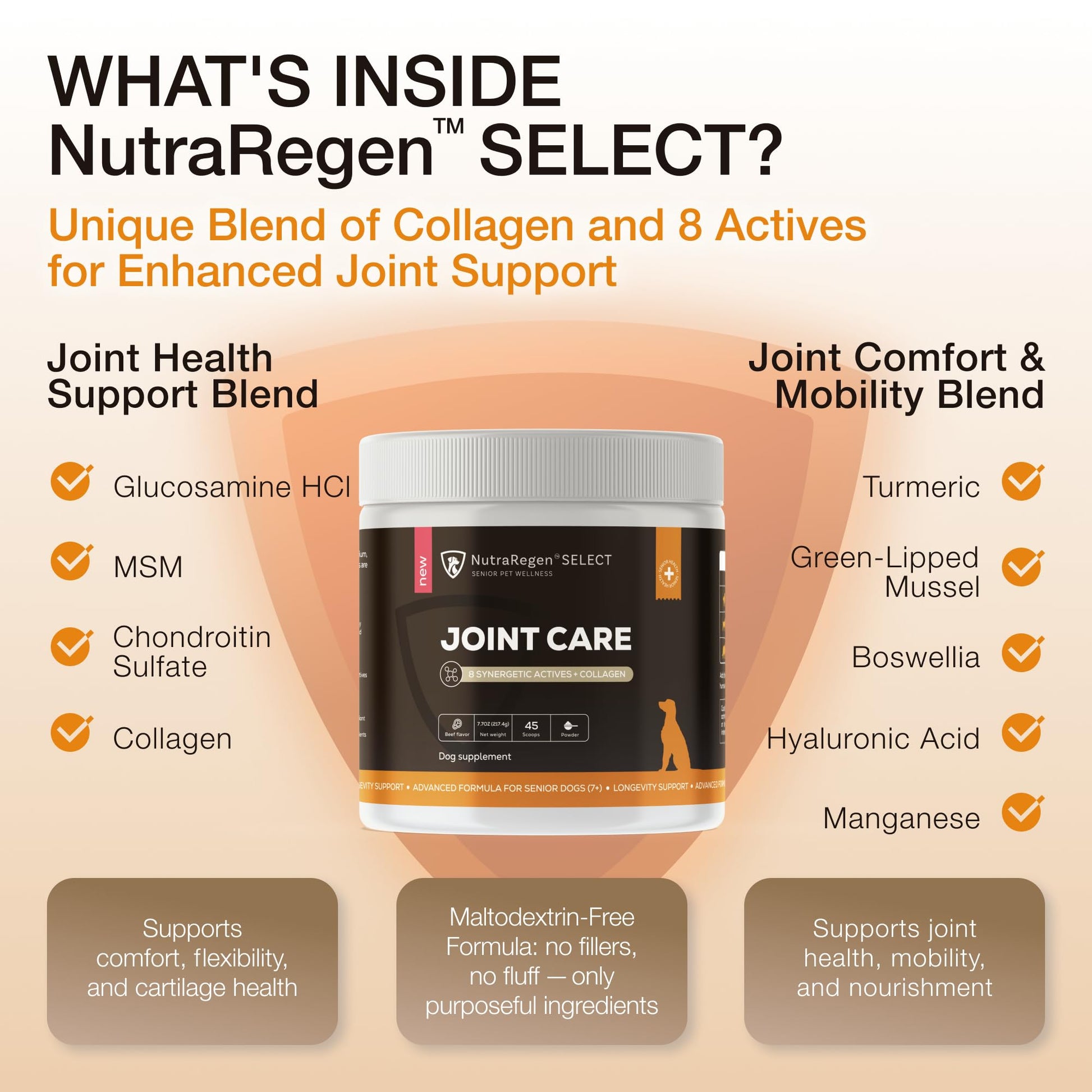 NutraRegen Select Senior Dog Joint Supplement 45 Scoops | Natural Glucosamine Chondroitin for Dogs with Collagen | Hip and Joint Powder | 7.7 Oz NutraRegenAu supplements