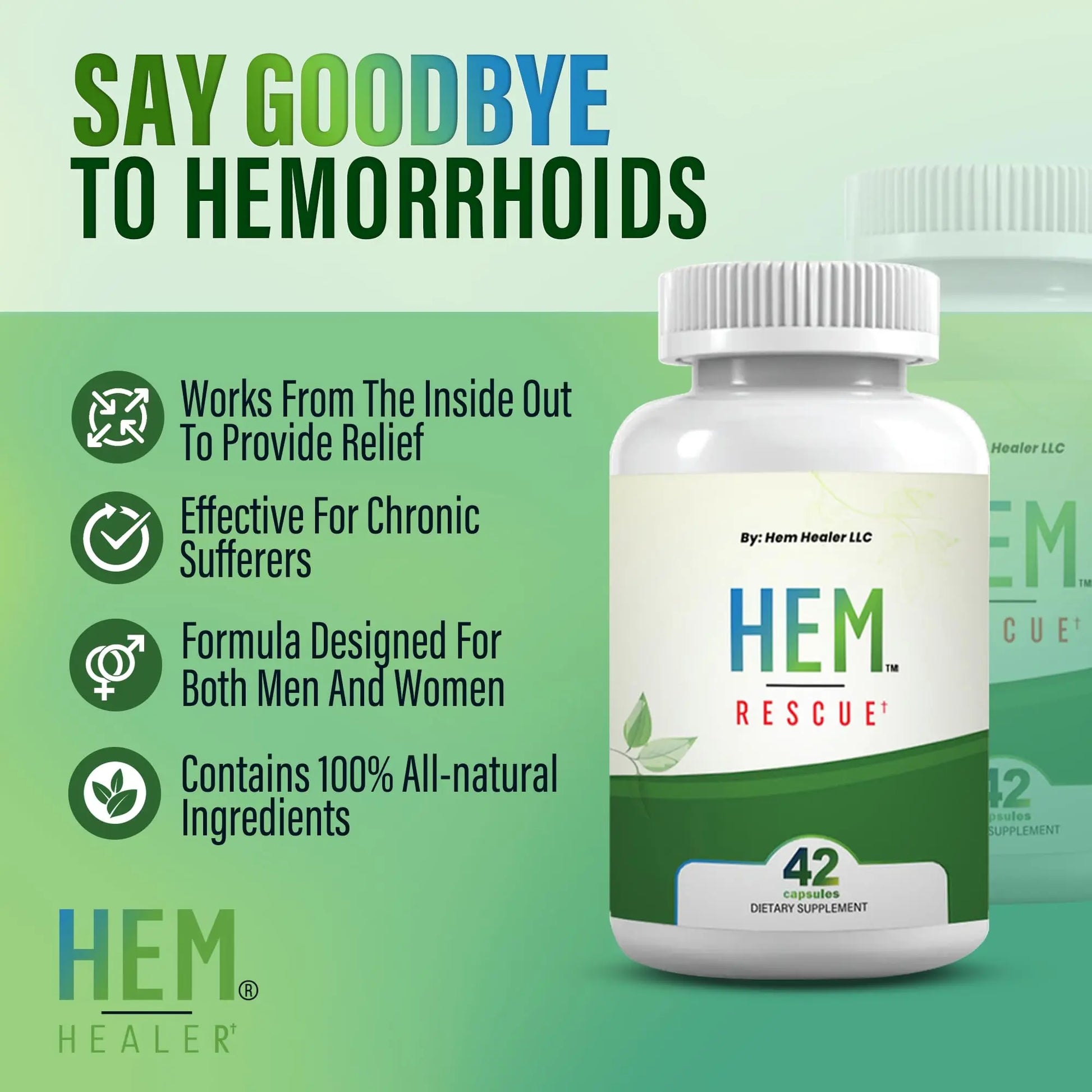 Hem Healer Hem Rescue Hemorrhoid Treatment Supplement - All Natural, Reduces Discomfort & Swelling, Boosts Blood Flow, Oral Botanical Blend, Made in USA - (1 Bottle Pack) Hem HealerAu supplements