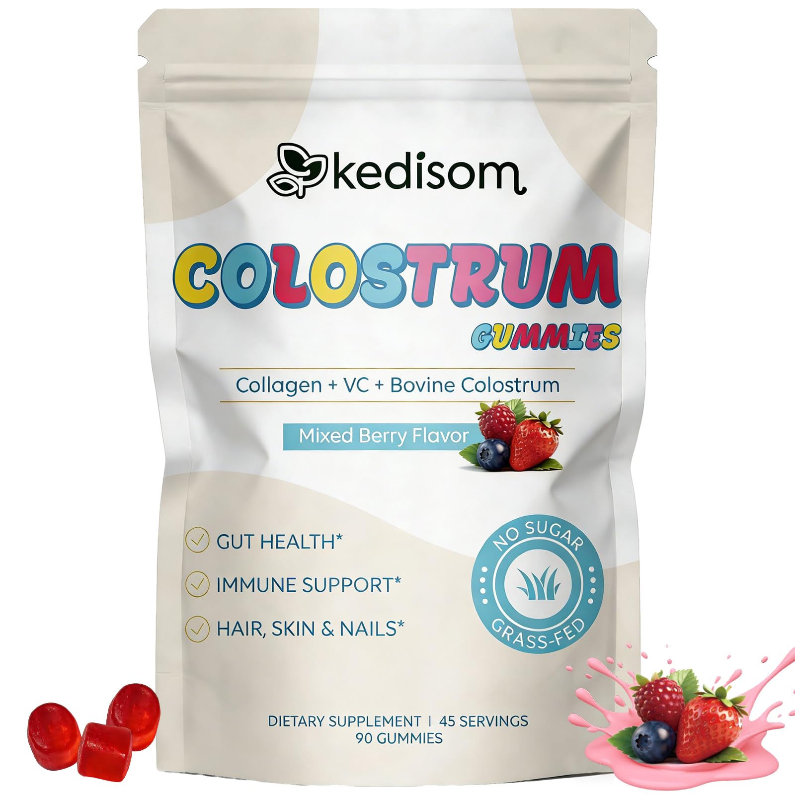 KEDISOM Colostrum Gummies, Grass Fed Colostrum Supplement, 90 Bovine Colostrum Gummies, 45 Servings, Mixed Berry, Sugar-Free KEDISOMAu supplements