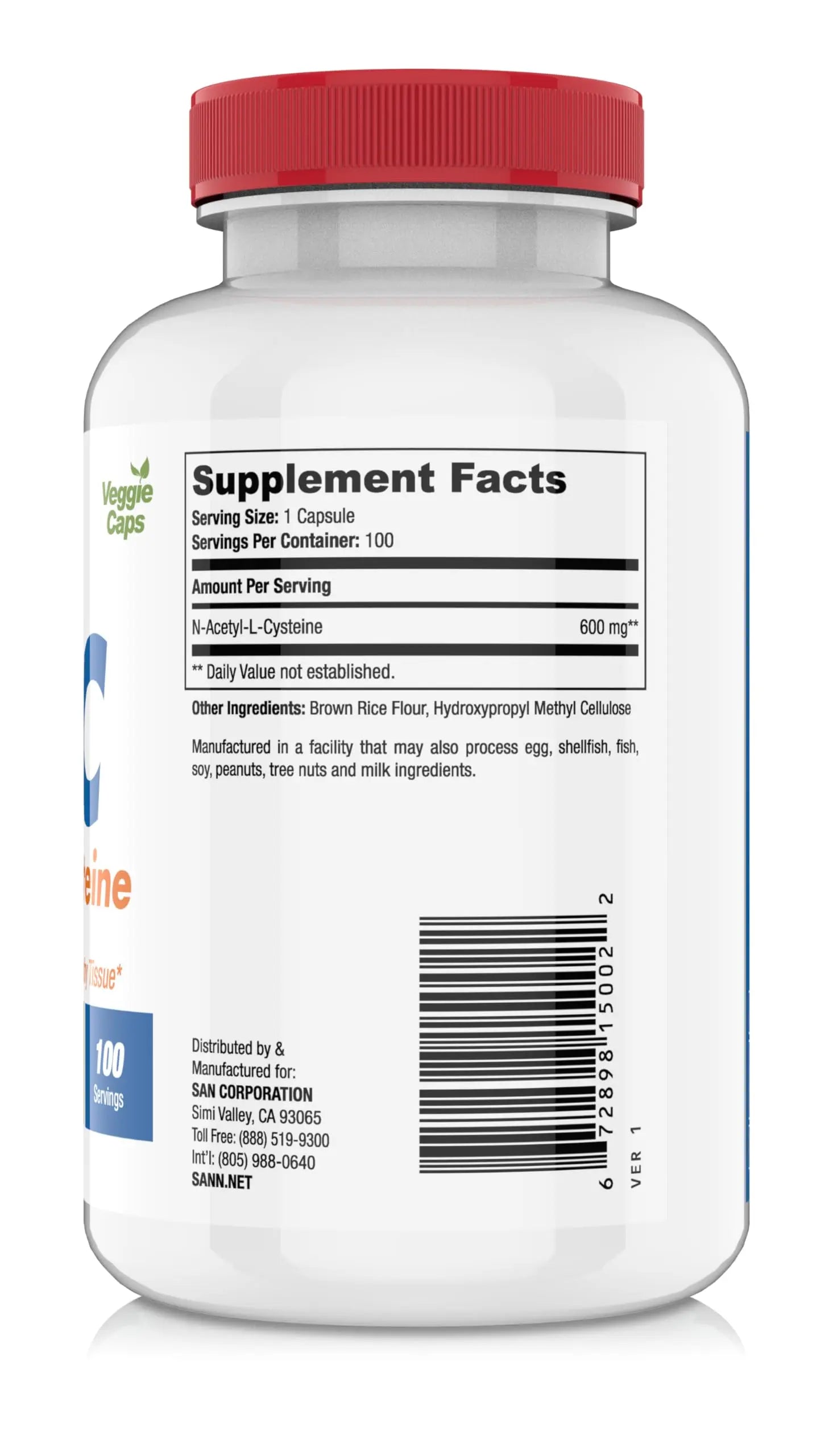 SAN N-Acetyl-L-Cysteine (NAC), Immune, Respiratory, Liver Health, NAC 600 mg, Potent antioxidant Support, Free-radicals, Easy to Absorb, 100 Capsules SANnz supplements