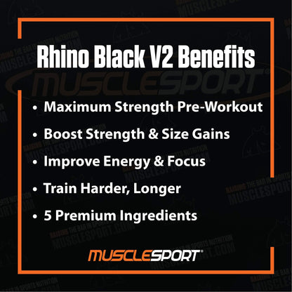 Rhino Black Pre Workout V2 - Preworkout Powder Supplement for Men & Women MusclesportUS supplements