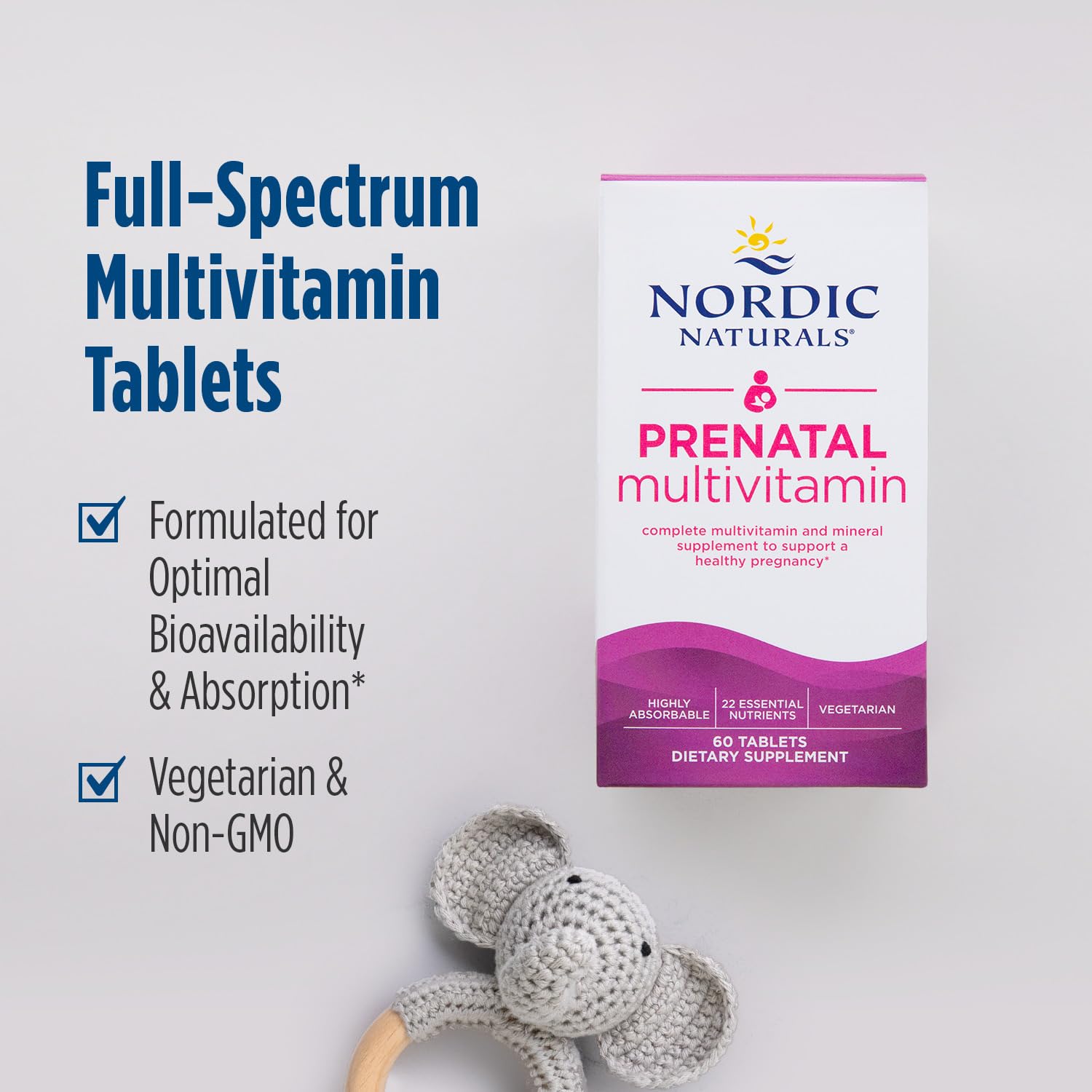 Nordic Naturals Prenatal Multivitamin for Women - Daily Vegetarian Prenatal Vitamins - 22 Essential Nutrients, Including B6, Folate, and Iron - 60 Tablets - 30 Servings Nordic NaturalsAu supplements