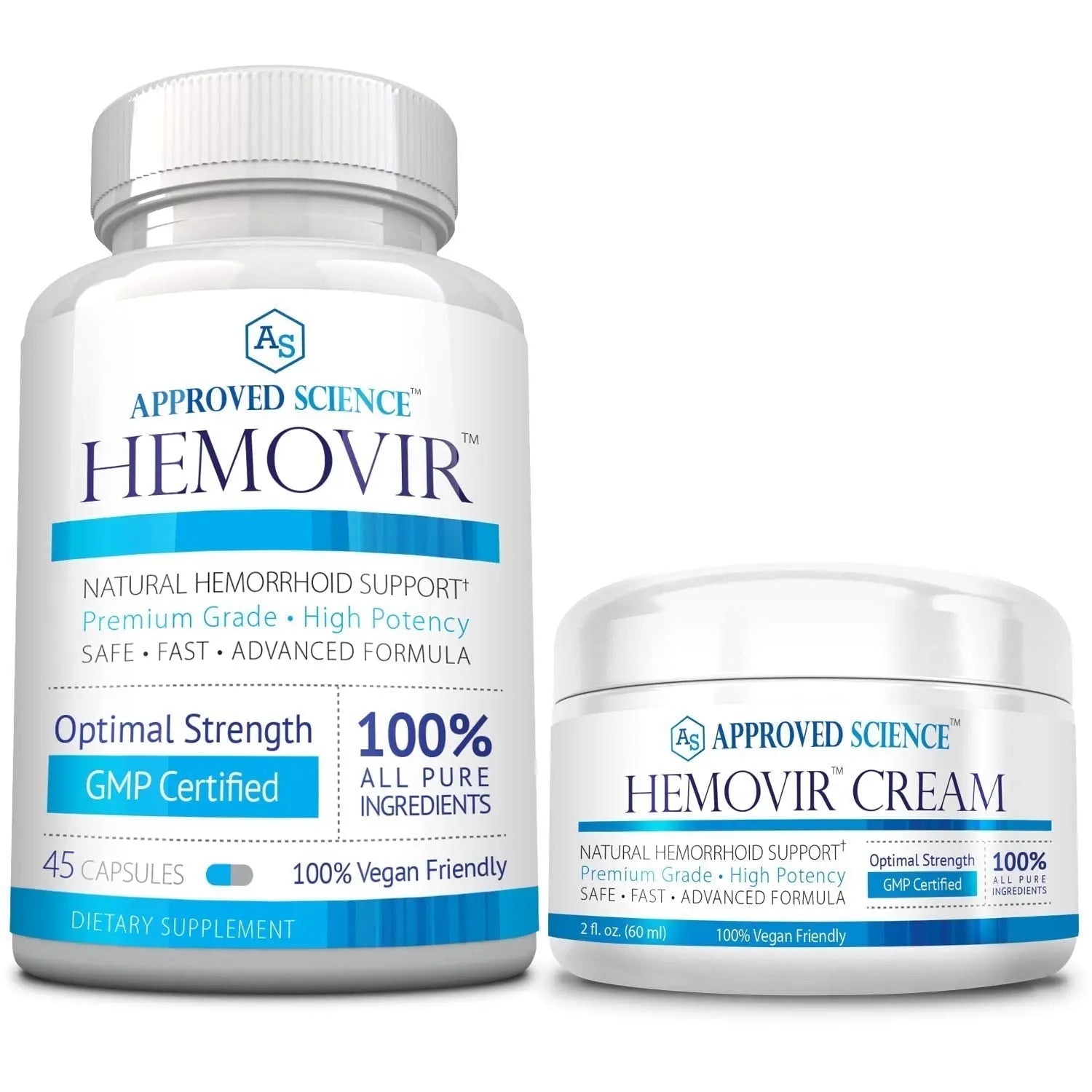 Approved Science Hemovir - Hemorrhoid Capsules and Cream - Dual-Action Stops Itching and Optimizes Blood Flow - Internal and External Care - 45 Capsules + 2 Fl Oz - Vegan - Non GMO - Made in The USA Approved ScienceAu supplements