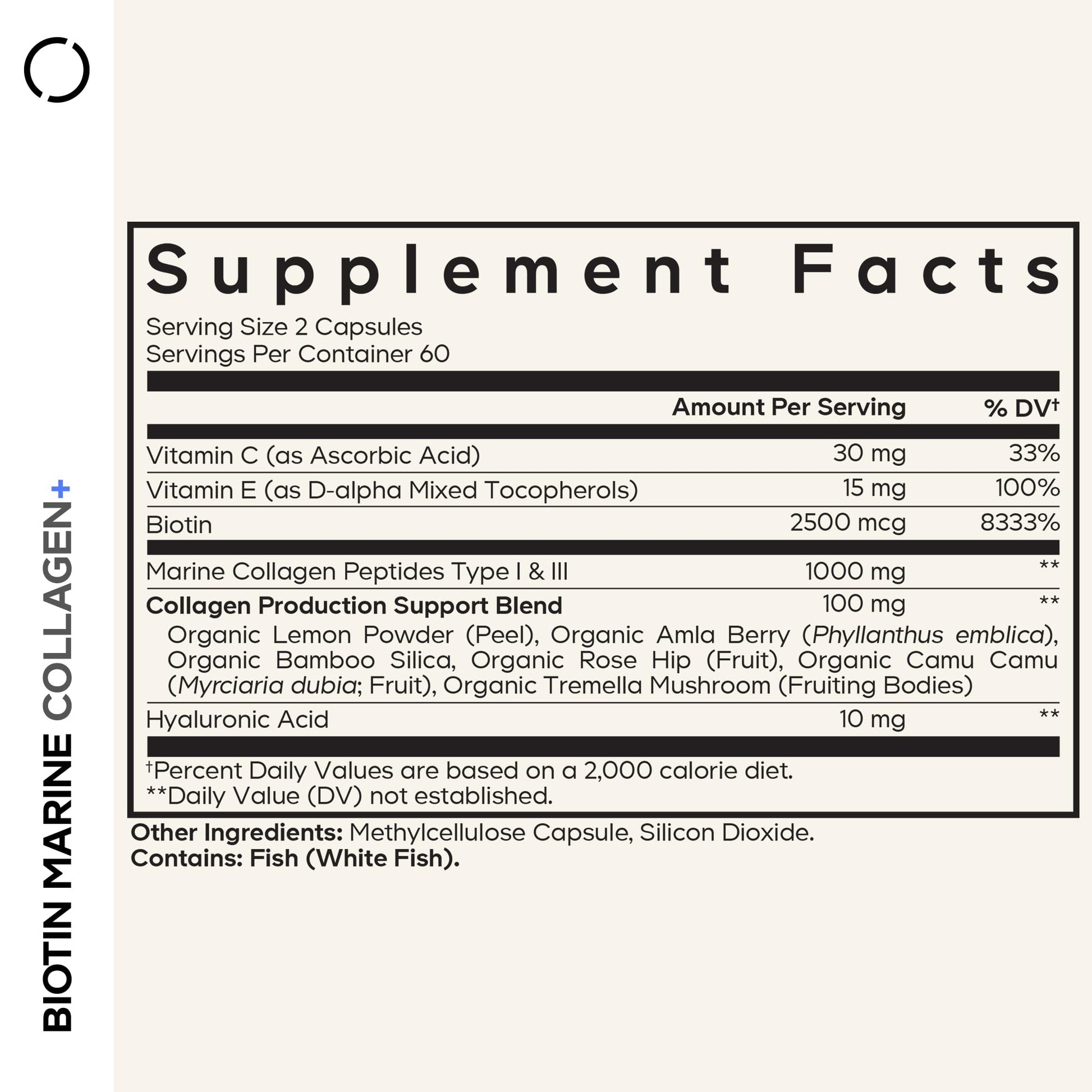 Codeage Biotin Marine Collagen Peptides - Wild-Caught Marine Collagen Types I & III, Biotin, Vitamins C & E, Hyaluronic Acid, Amino Acids, Fruit and Herb Blend, Non-GMO - 120 Capsules CodeageAu supplements