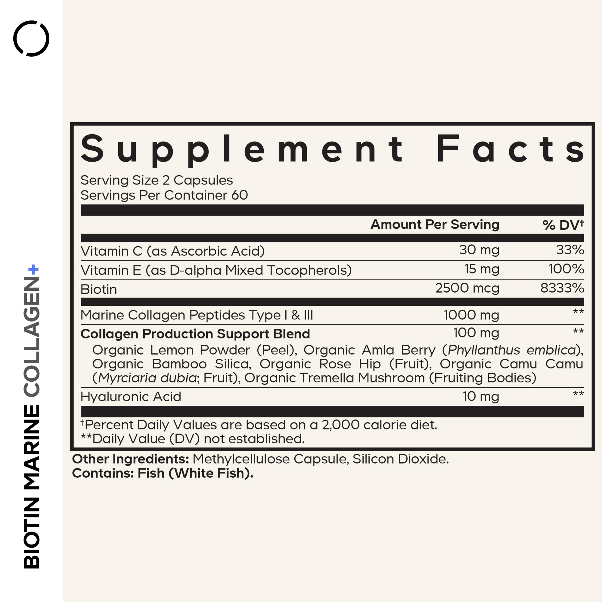 Codeage Biotin Marine Collagen Peptides - Wild-Caught Marine Collagen Types I & III, Biotin, Vitamins C & E, Hyaluronic Acid, Amino Acids, Fruit and Herb Blend, Non-GMO - 120 Capsules CodeageAu supplements
