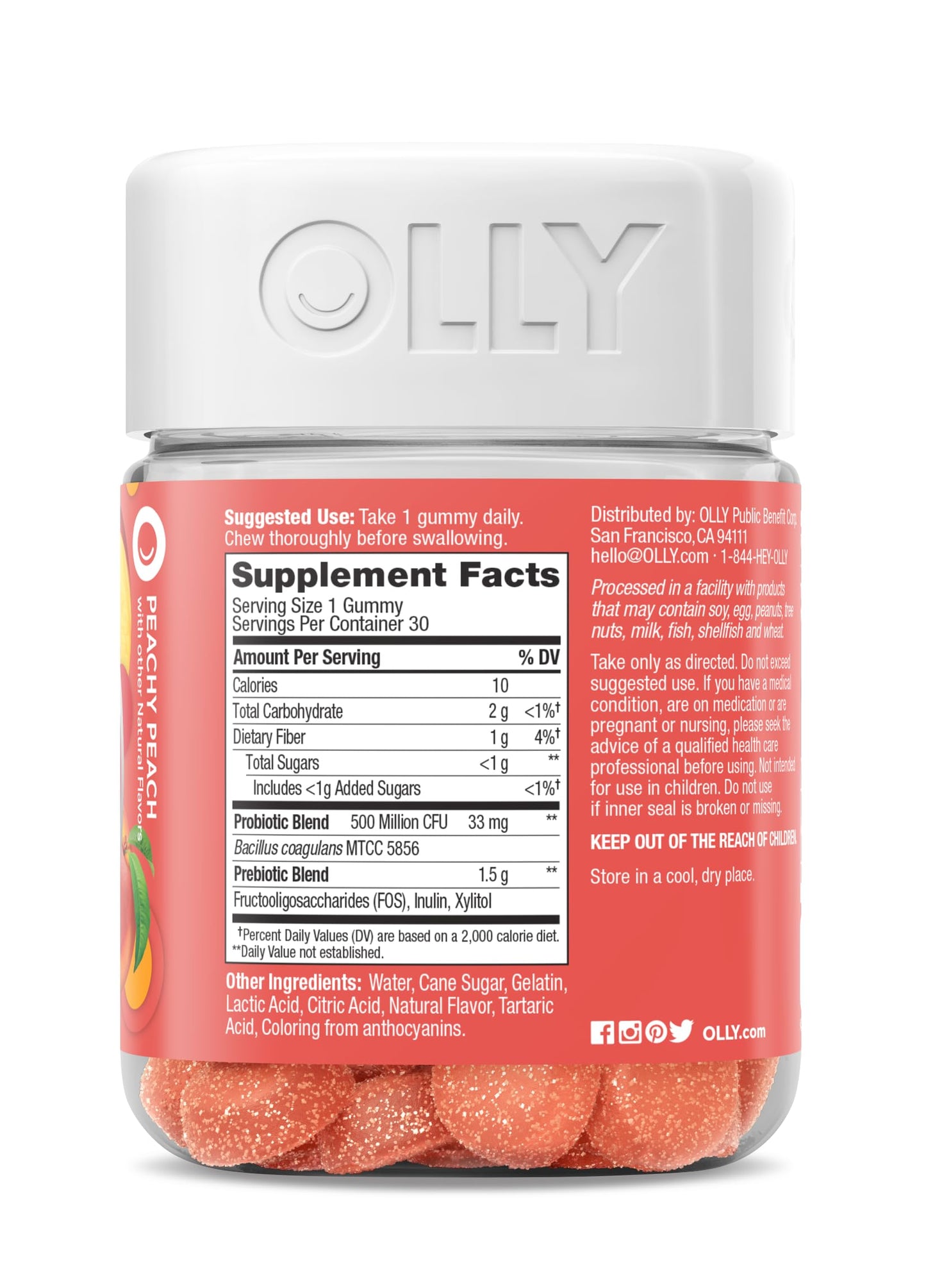 OLLY Probiotic + Prebiotic Gummy, Digestive Support and Gut Health, 500 Million CFUs, Fiber, Adult Chewable Supplement OLLYUS supplements