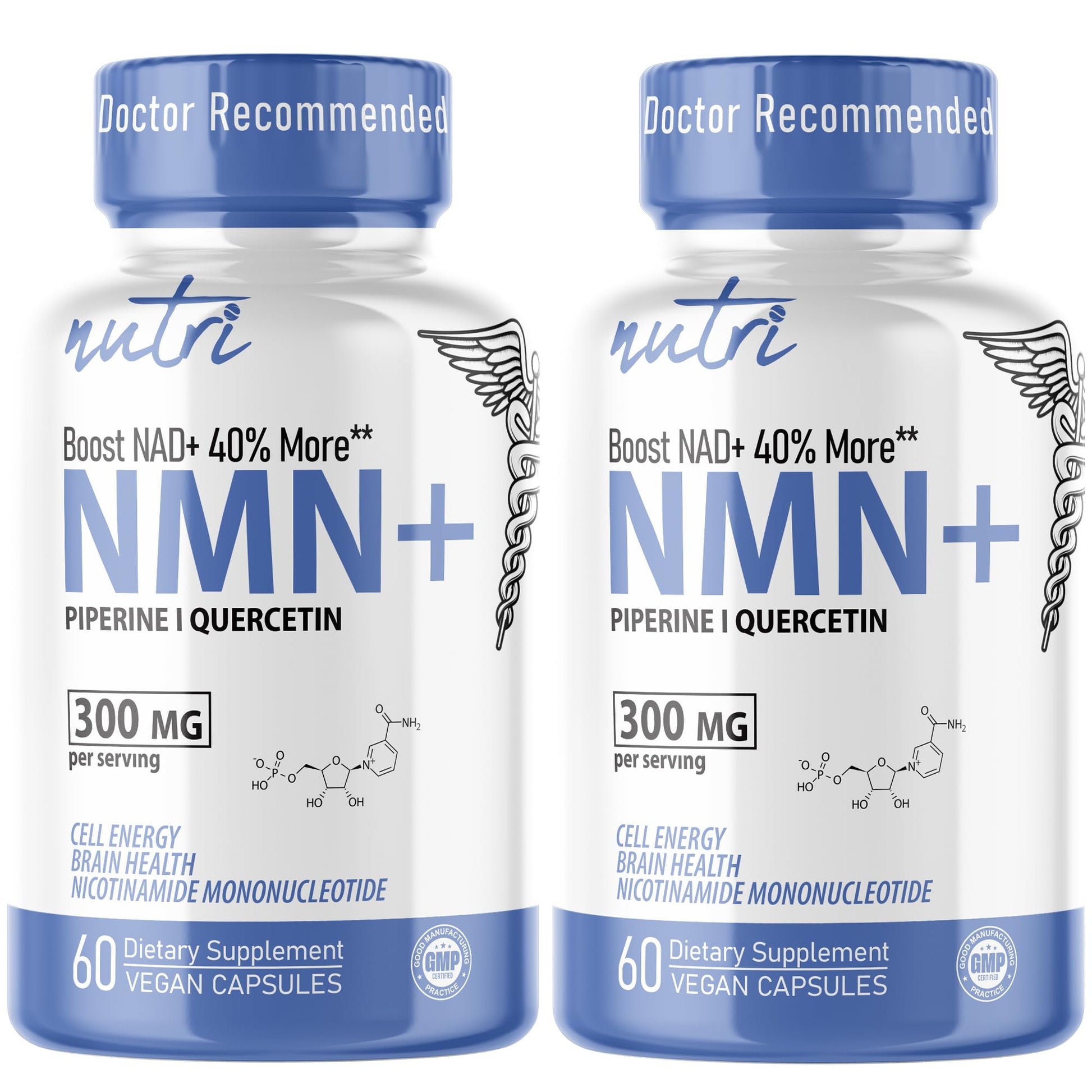 NMN Supplement 300mg NAD Supplement - (2 Pack) Nutri Ultra High Absorption Stabilized NMN Nicotinamide Mononucleotide, 40% More NAD+ w/ Quercetin Phytosome & Black Pepper - mnm supplement 120 Capsules Nature's FusionsAu supplements