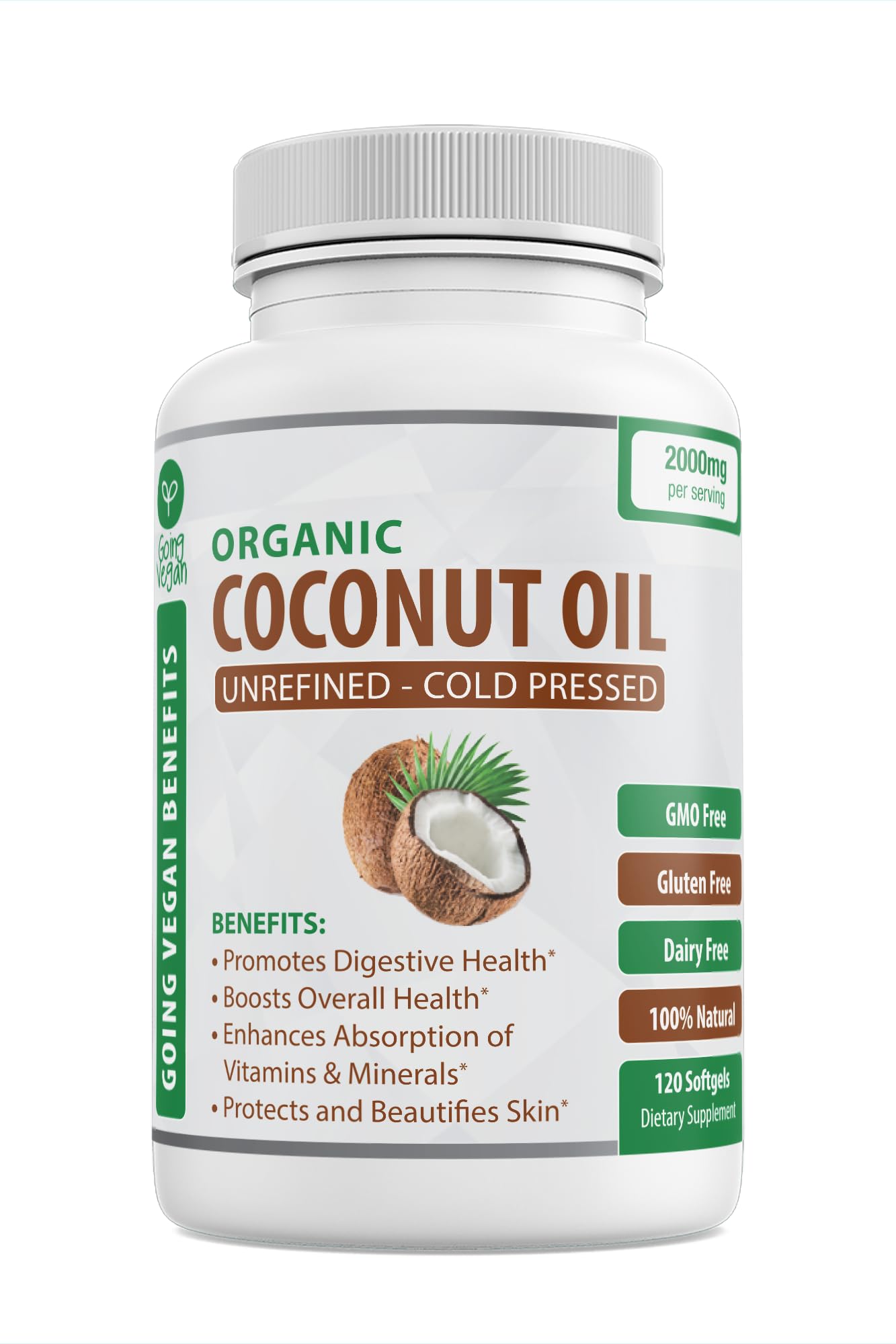 Organic Coconut Oil Capsules 2000mg - 100% Extra Virgin, Cold Pressed for Healthy Skin Going VeganAu supplements