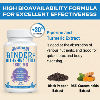 All-In-One Detox Binder Supplement 1500 MG - High Bioavailability, Liver Gut Detox Cleanse JagieloliaUS supplements
