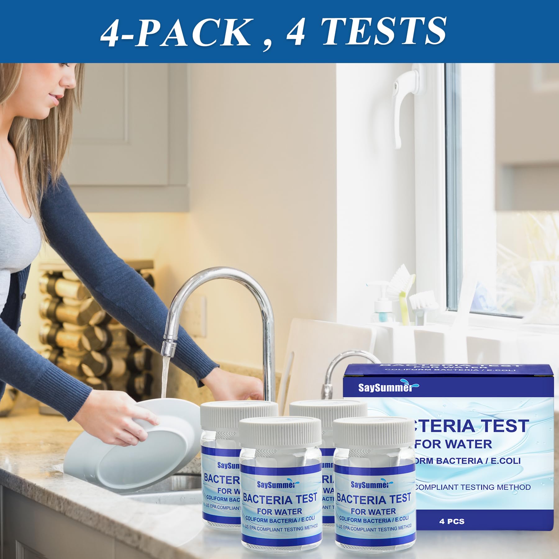 Drinking Water Bacteria Test Kit: 4 Tests Detecting Coliform E coli Bacteria - at Home Well Water Testing Kits for Drinking Water Pool Hot Tub Aquarium and More SaySummerAu supplements