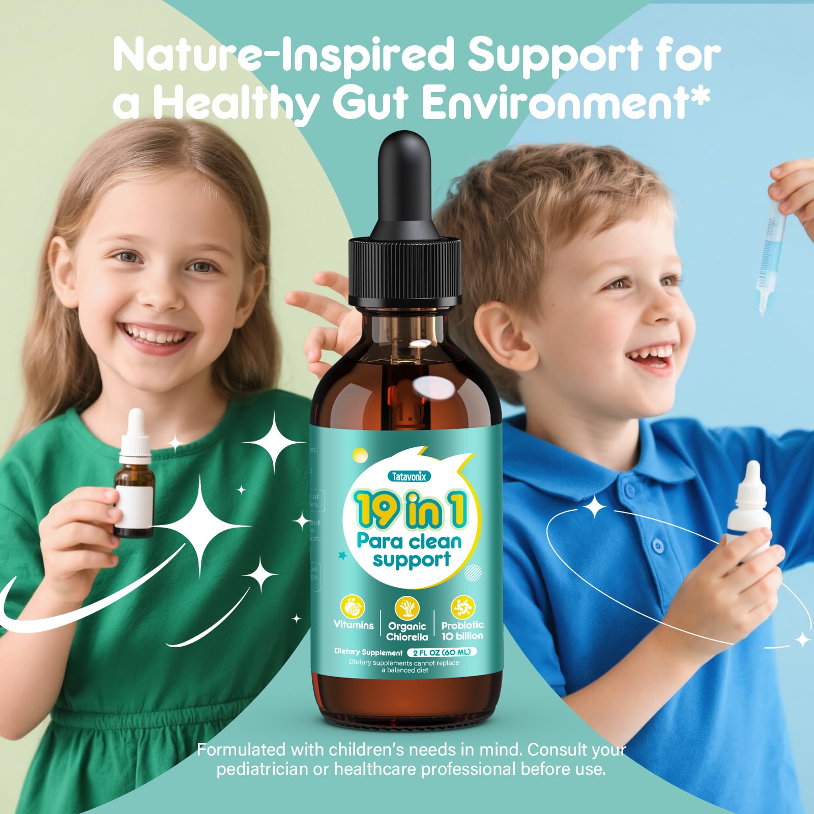 Tatavonix 19 in 1 Herbal Gut Cleanse Drops – Wormwood, Black Walnut, Chlorella 250mg, 10B Probiotics, Clove & Oregano – Liquid Detox Support for Adults & Kids, Alcohol-Free, 4oz TatavonixAu supplements