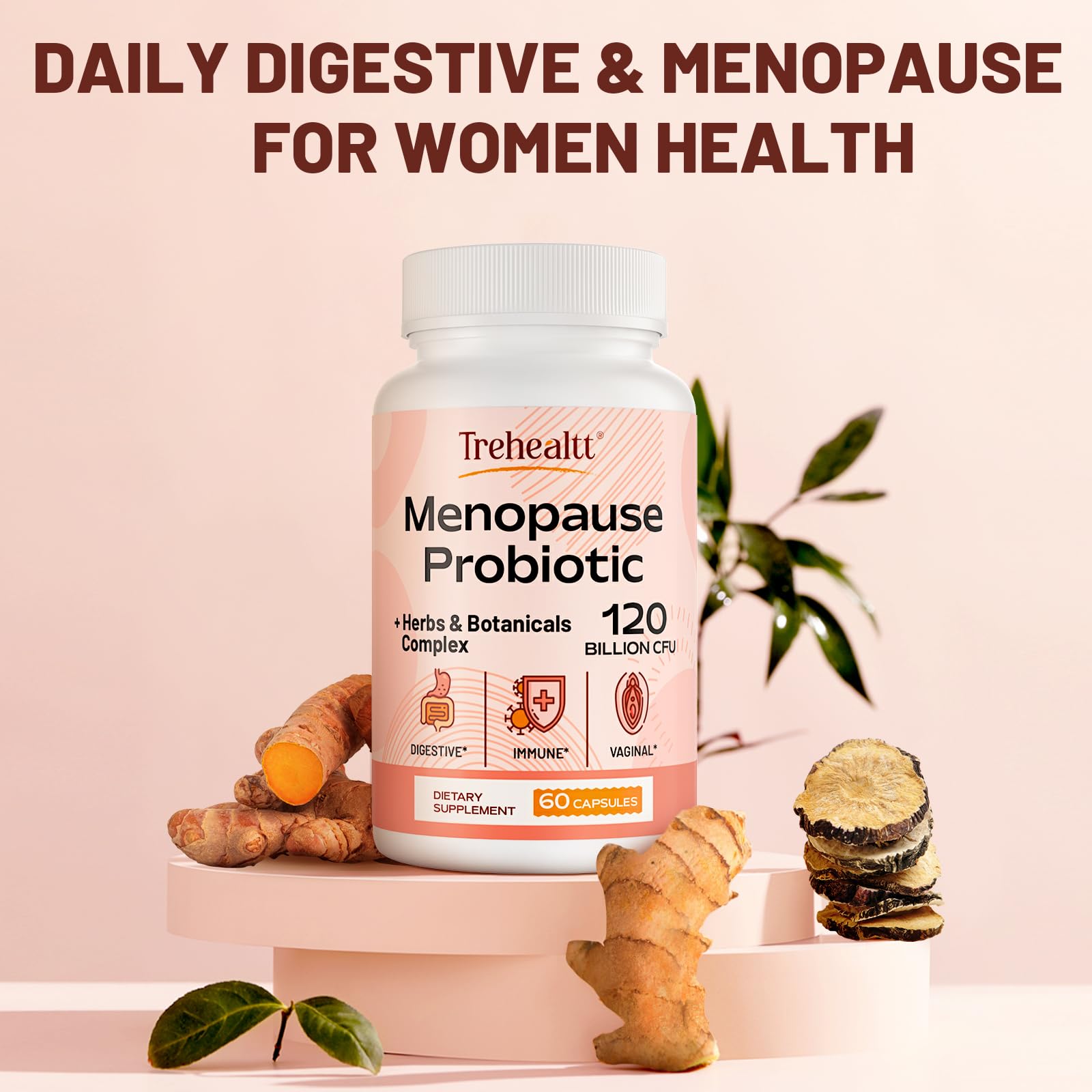 Menopause supplements for women, 120 Billion CFU Probiotic, 13-in-1 Herbs & Botanicals Complex, for Hormone Menopause, Hot Flashes, Night Sweats, Mood Swings, Sleep Disturbances, Vegan, 60 Capsules TrehealttAu supplements