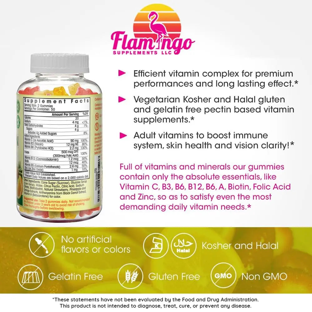 Flamingo Supplements Multivitamin Gummies | Vegan Friendly, Kosher Halal NO Gluten or Gelatin, no GMO| for Men, Women & Kids| Flamingo SupplementsAu supplements