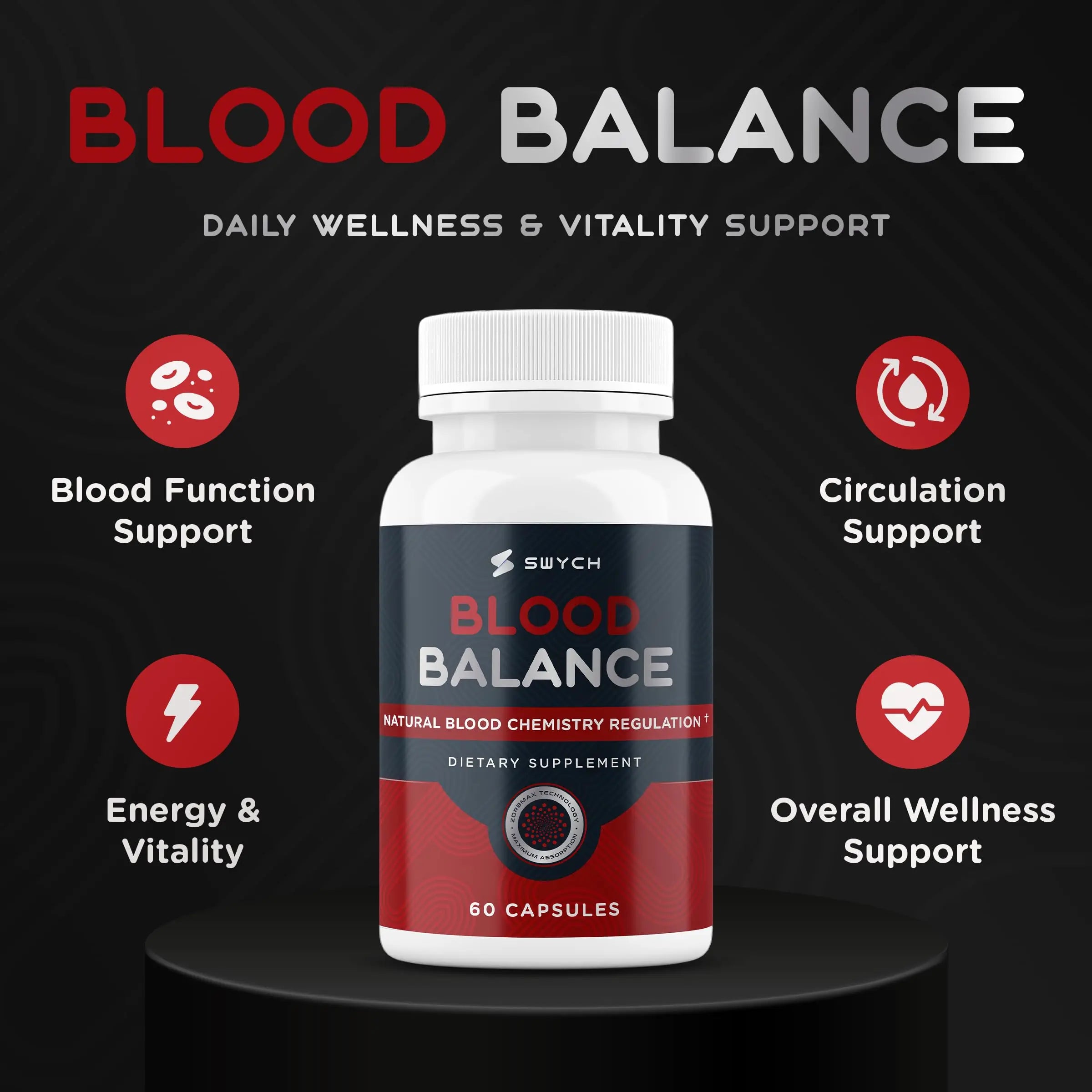 Blood Balance Supplement for Healthy Blood Support, Circulation, Metabolism & Vitality | Energy Formula with Premium Ingredients | Holistic Products to Support Cardiovascular Function – 60 Capsules SWYCHnz supplements