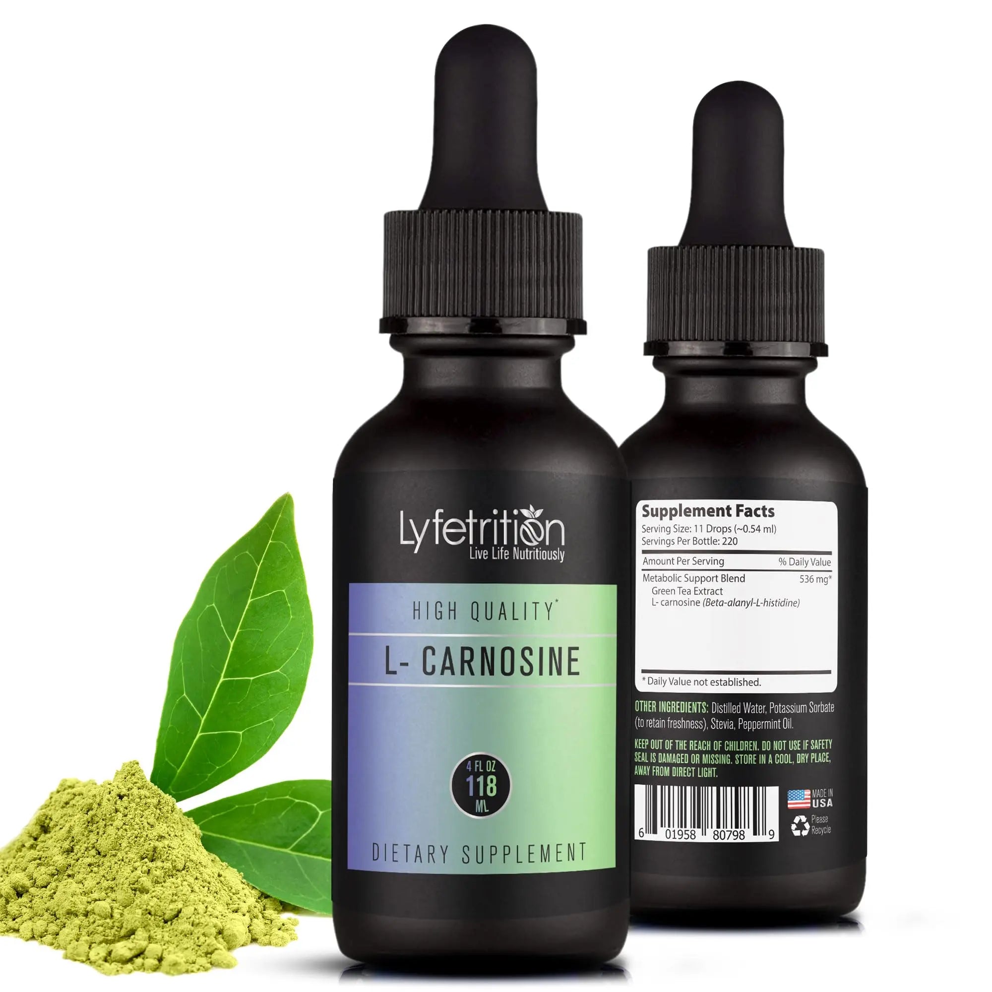 Lyfetrition L-Carnosine Liquid Supplement 118 ml, 4 FL Oz Liquid, 220 Servings, Made in USA, Quick Absorption, Potent Ingredients, Non-GMO LyfetritionAu supplements