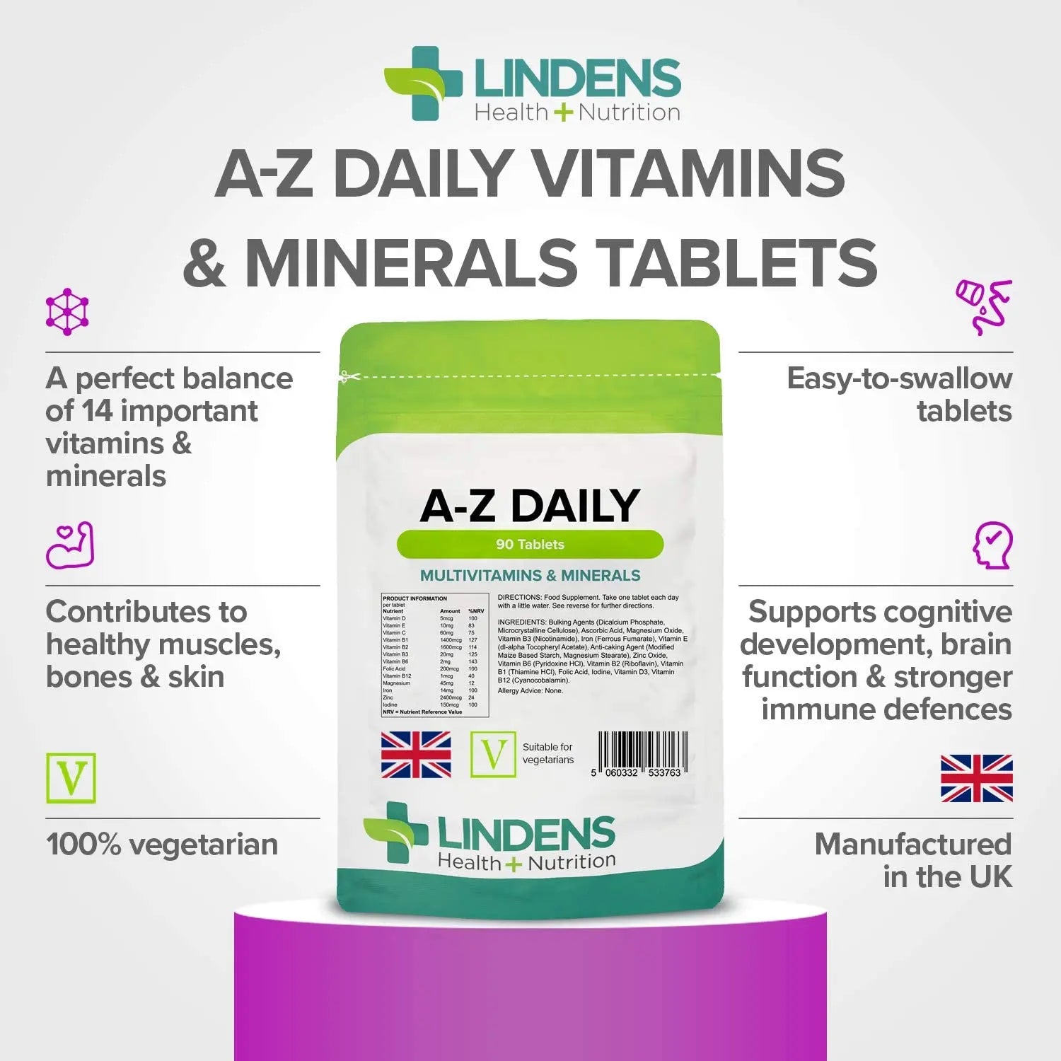 Multivitamin A-Z Daily Tablets 90 Tablets by Lindens LindensAu supplements