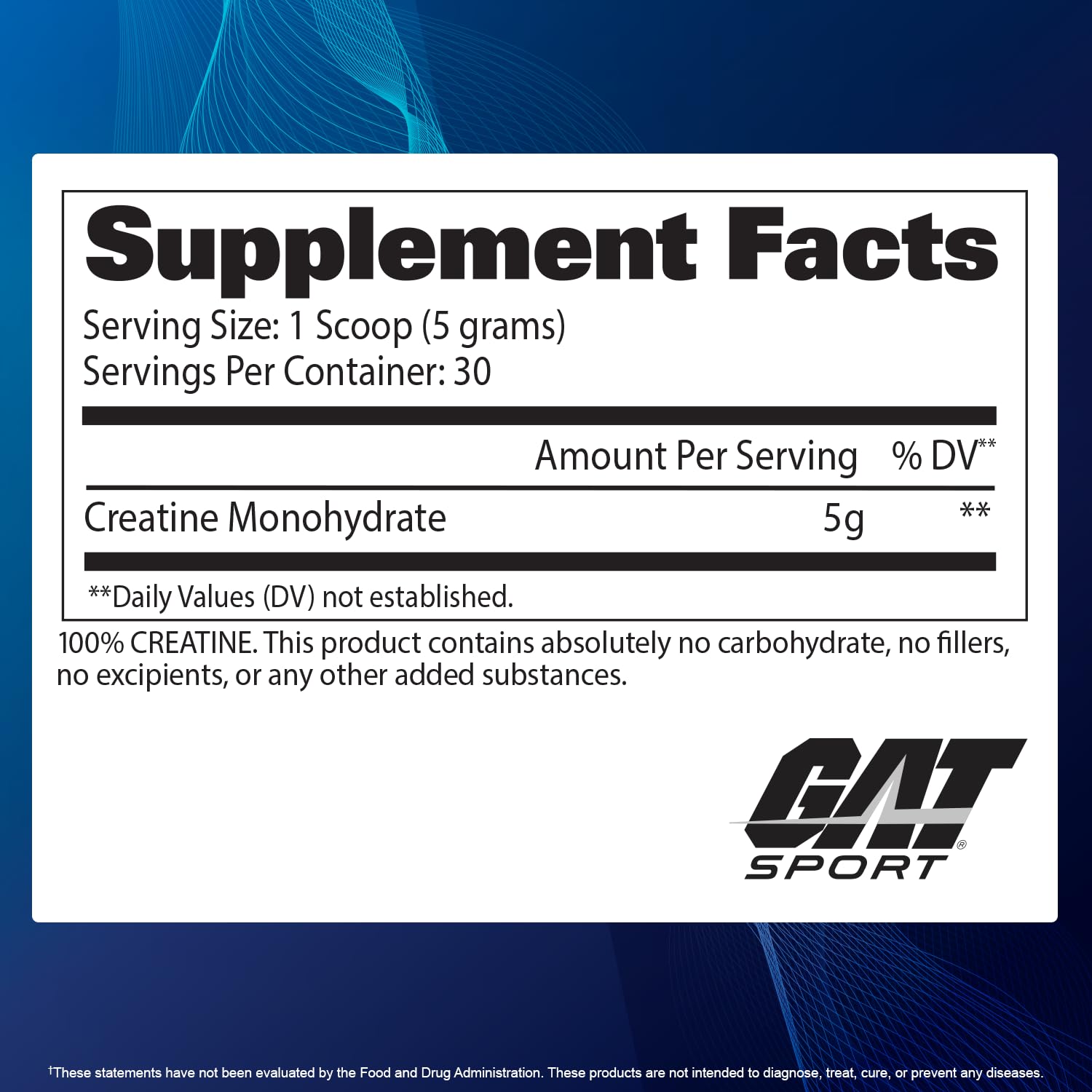 GAT SPORT Creatine Monohydrate Powder, 150 Grams, Strength, Brain Health, GLP1 Support Anti-oxidant, Endurance, for Men & Women, 1 Month Supply, Unflavored (30 Servings) GAT SPORTAu supplements