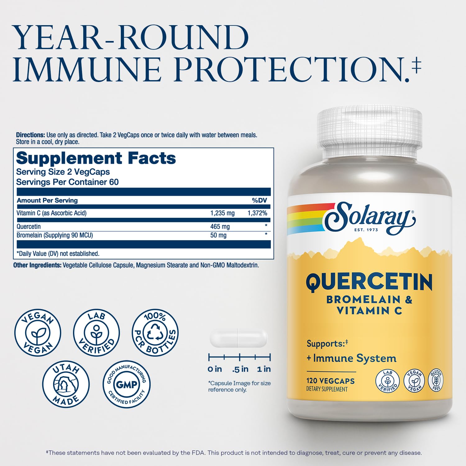 SOLARAY QBC Plex | Quercetin & Bromelain Plus Vitamin C | Year Round Immune Function & Respiratory Health Support | Non-GMO & Vegan | 120 VegCaps SOLARAYAu supplements