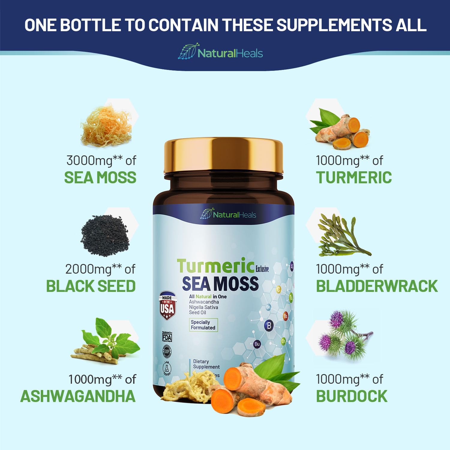 Natural Heals Sea Moss 3000mg: Black Seed Oil 2000mg Ashwagandha 1000mg Turmeric Natural HealsAu supplements