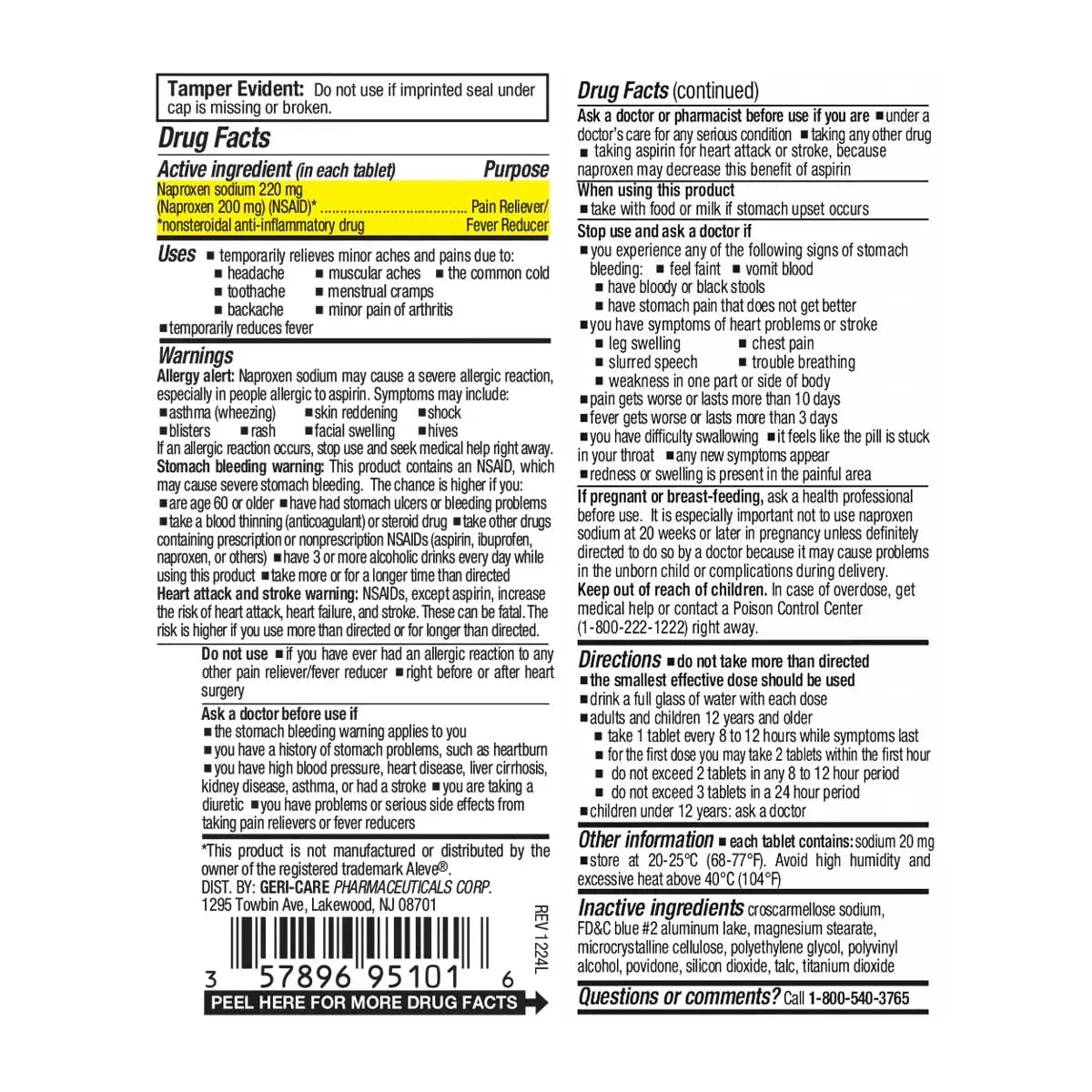 GeriCare Naproxen Sodium Tablets, 220mg (100 Count)- NSAID Extra-Strength Pain Relief for Headache, Arthritis, Muscle Aches, Menstrual Cramps- Film-Coated Naproxen, Anti-Inflammatory & Fever Reducer GeriCareAu supplements