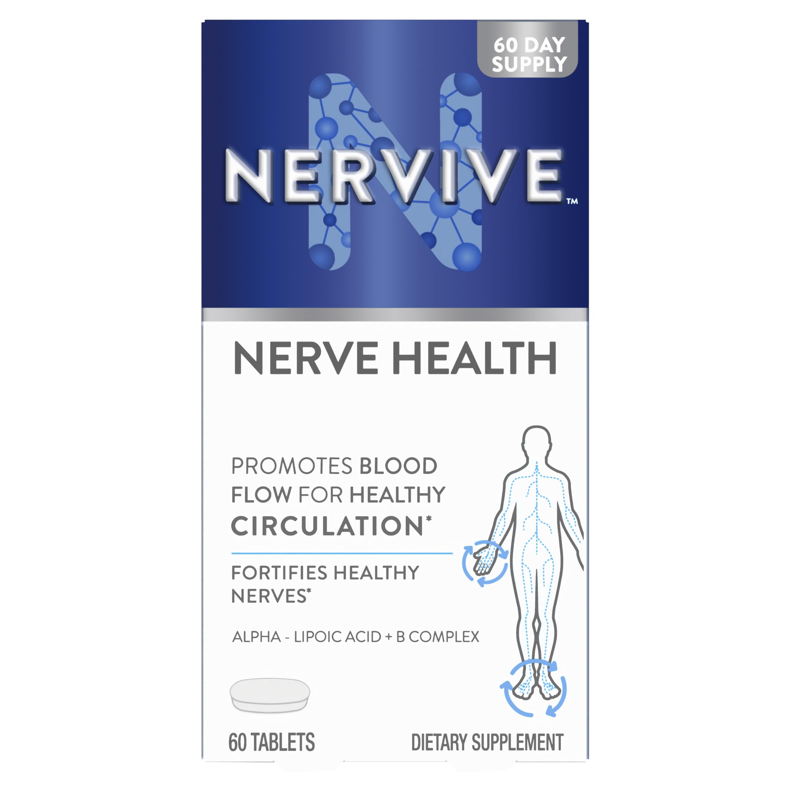 Nervive Nerve Health, Alpha Lipoic Acid, Fortify Nerve Health, Healthy Nerve Function, Healthy Blood Circulation, Supplement, Tablet, 60 Tablets NerviveAu supplements
